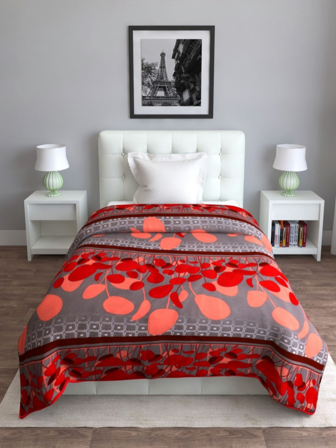 Aura Grey & Pink Floral 150 GSM Pure Cotton AC Room Single Bed Dohar