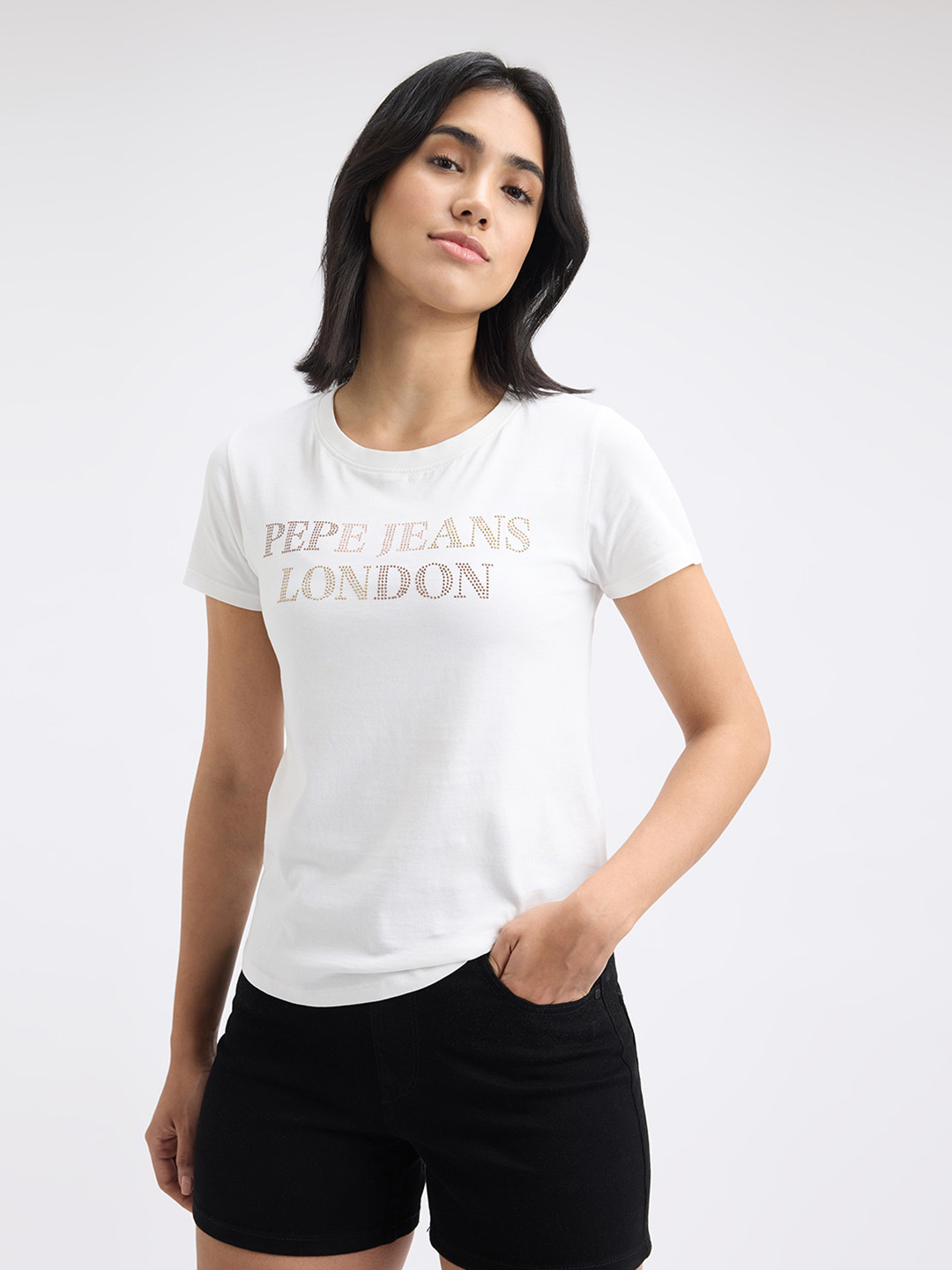 Pepe Jeans Women Typography Printed Round Neck Cotton T-shirt