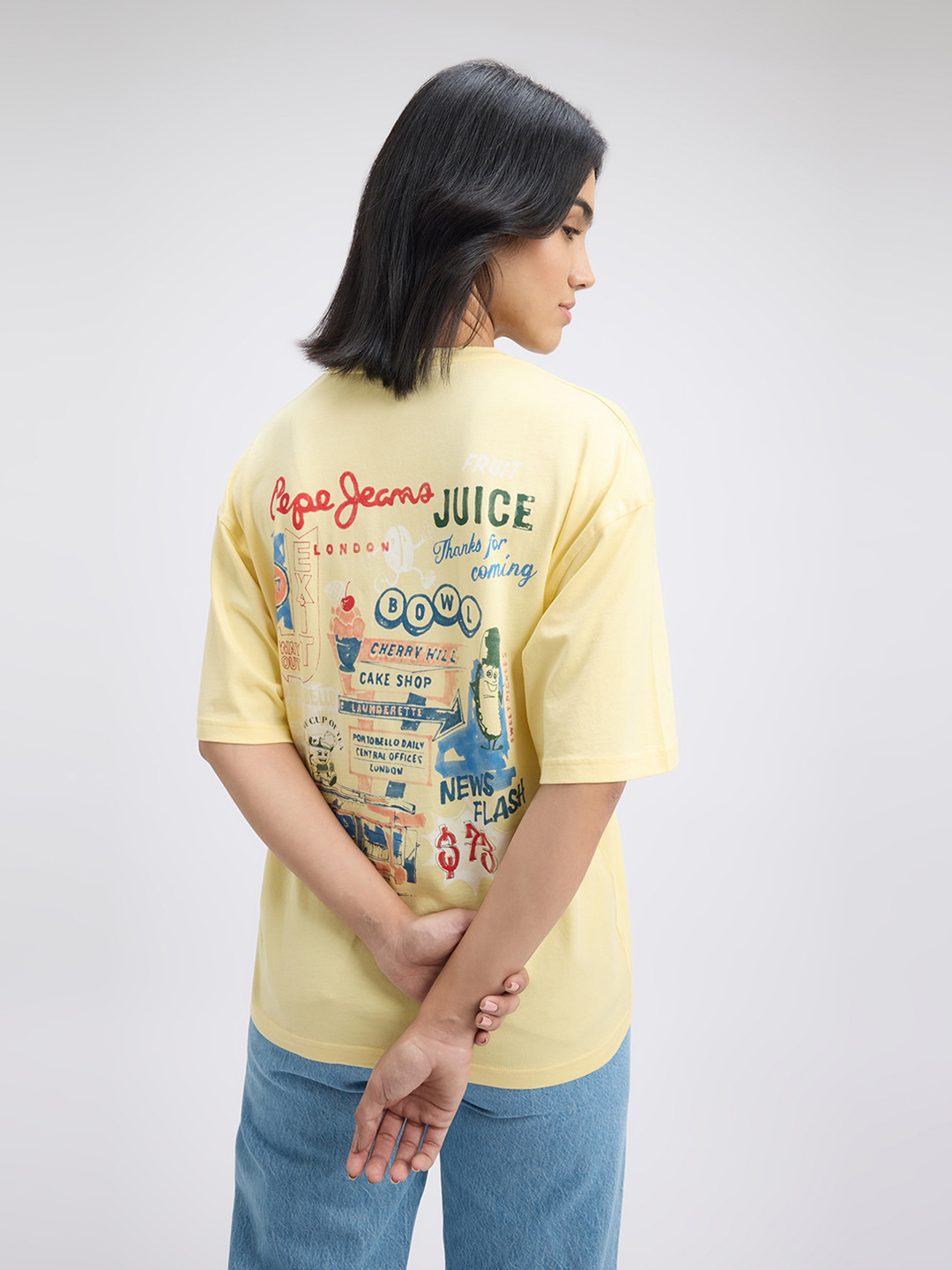Pepe Jeans Women Graphic Printed Round Neck Cotton Oversized T-shirt