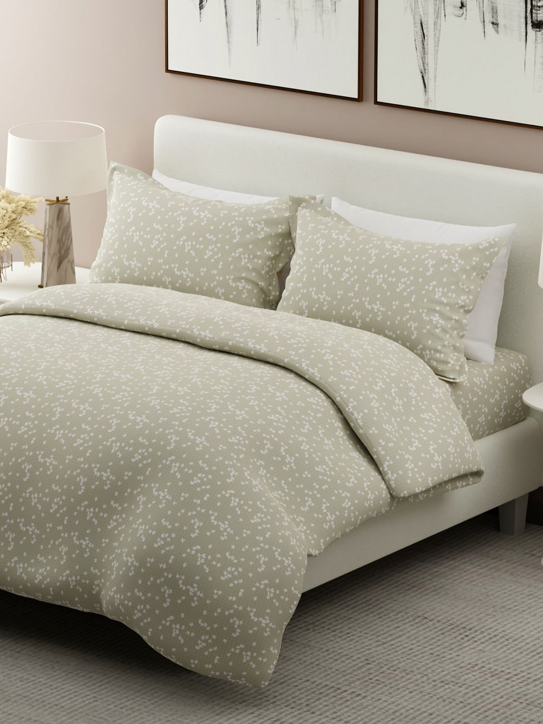 Boutique Living India 100% Cotton 300 TC Floral Jasmine Scented King Bedsheet Set