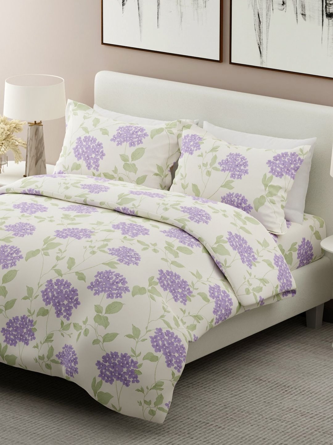 Boutique Living India 100% Cotton 300 TC Printed Lavender Scented King Bedsheet Set