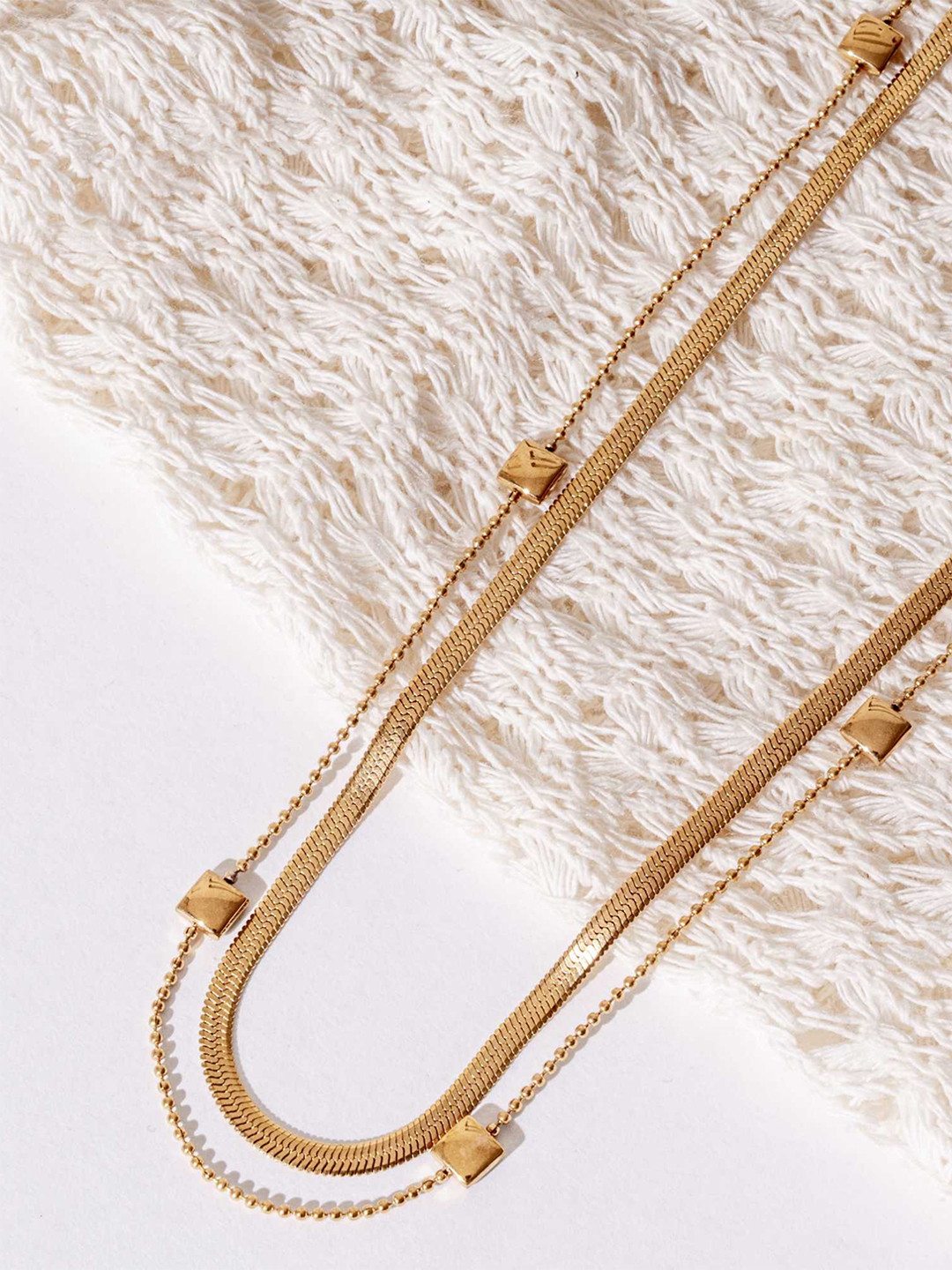 ZAISHA 18K Gold Plated Stainless Steel Layered Herringbone Chain