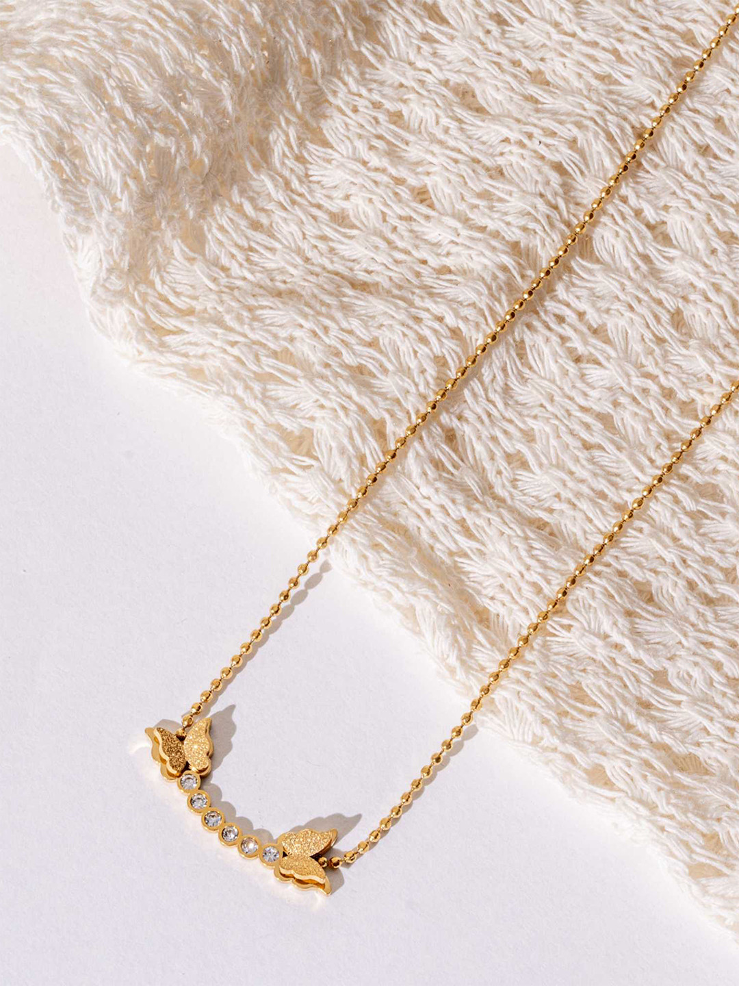 ZAISHA 18K Gold Plated Stainless Steel Butterfly Zirconia Studded Chain