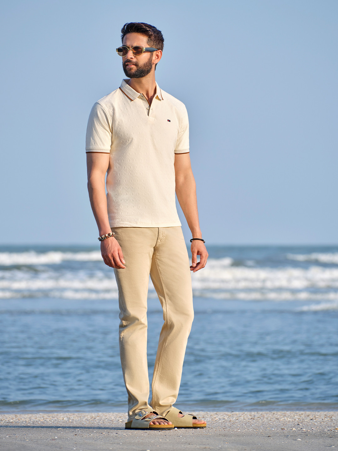 AD By Arvind Men Self Design Polo Collar Cotton Slim Fit T-shirt