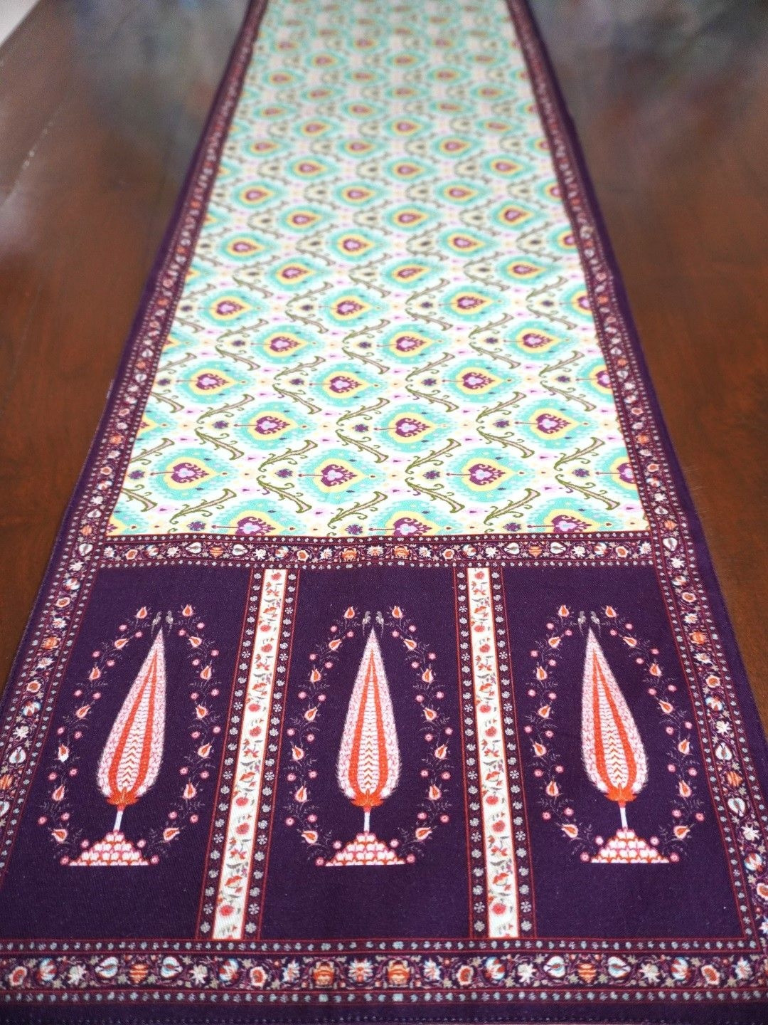 TARA- Sparkling Homes 4/6 Seater Ikat Lime Printed Reversible Dining Table Runner