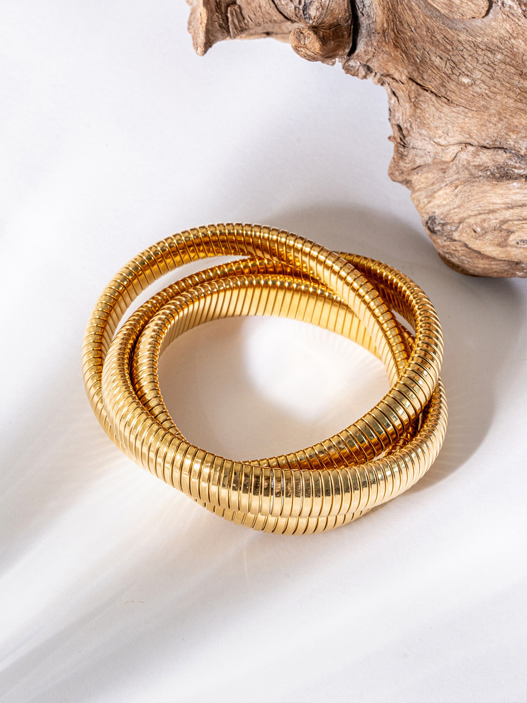 ZAISHA 18KT Gold Plated Stainless Steel Misterio Chunky 3 layers Multistrand Bracelet