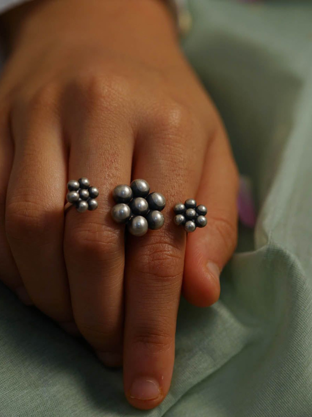 House of Aadyaa 925 sterling Silver Kudi Two Finger Ring