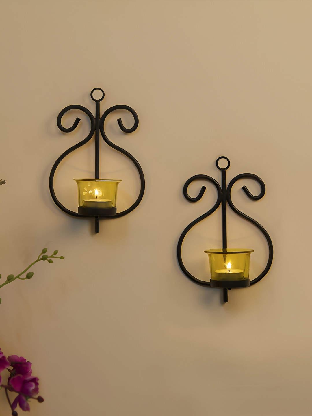 Homesake Black & Yellow 2 Pieces Wall Sconce Candle Holders
