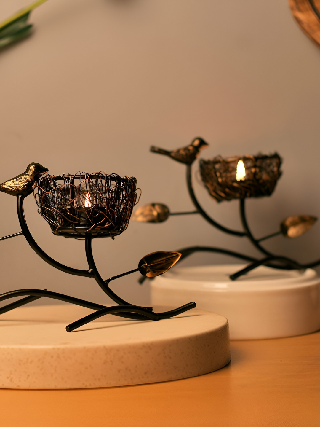 Homesake Black & Gold-Toned 2 Pieces Nest Table Candle Holders