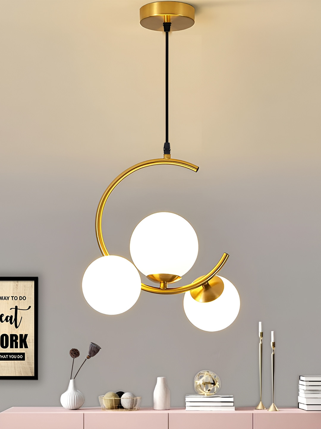Homesake White & Gold-Toned Semi-Sphere Globe Frosted Glass Ceiling Lamp