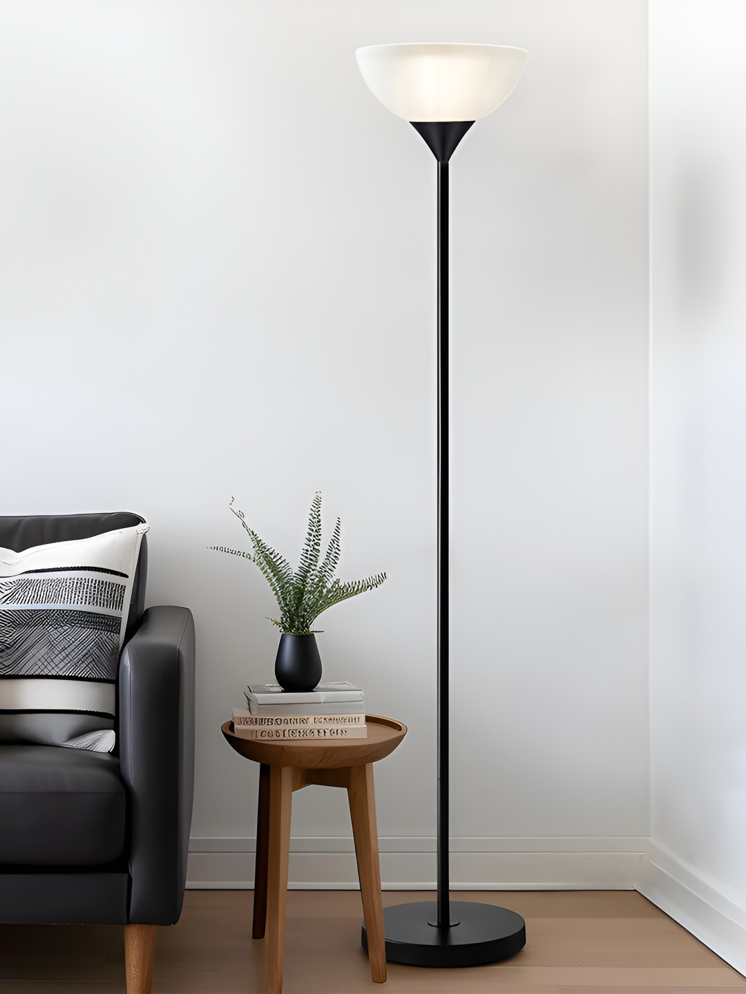 Homesake White & Black Abstract Shaped Floor Lamp With Dual Shades