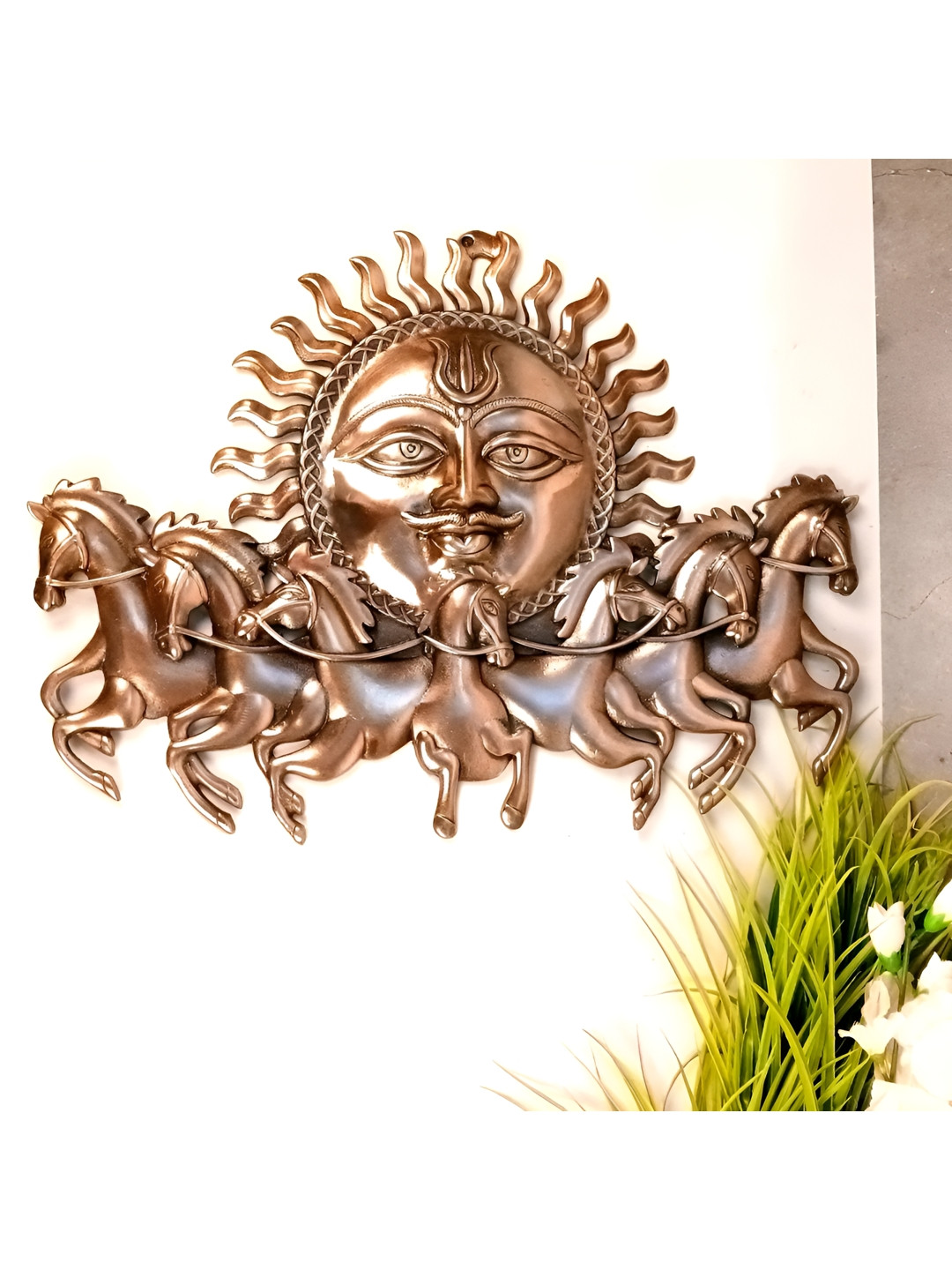 apka mart Running Horse With Sun Metal Ethnic Motifs Antique Spiritual Wall Decor-16.9In