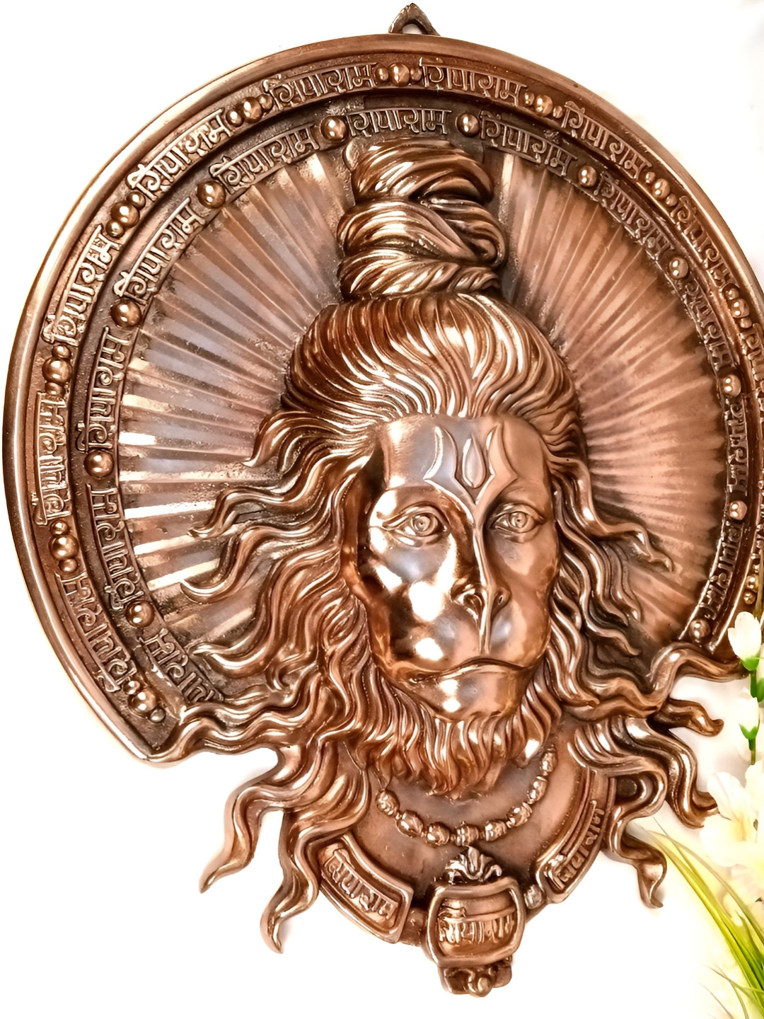 apka mart Bronze Lord Hanuman Textured Metal Wall Hanging Decor
