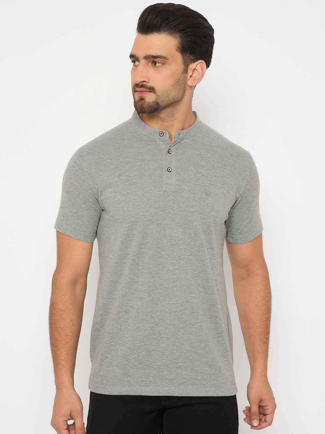 Duke Men Solid Mandarin Collar Cotton Slim Fit T-shirt