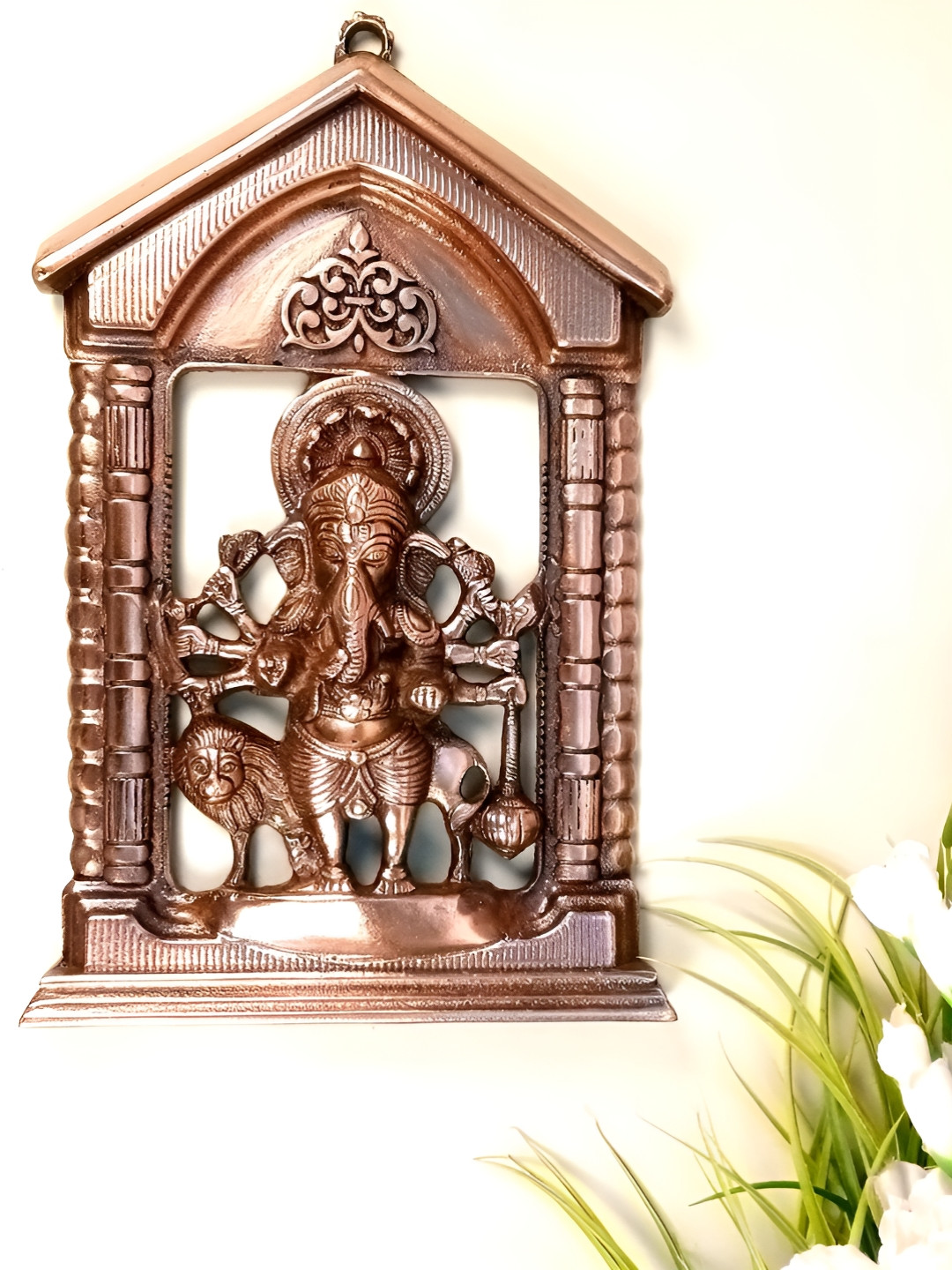 apka mart Ganesh Idol Metal Ethnic Motifs Matte Pooja Room Spiritual Wall Decor-16.1In