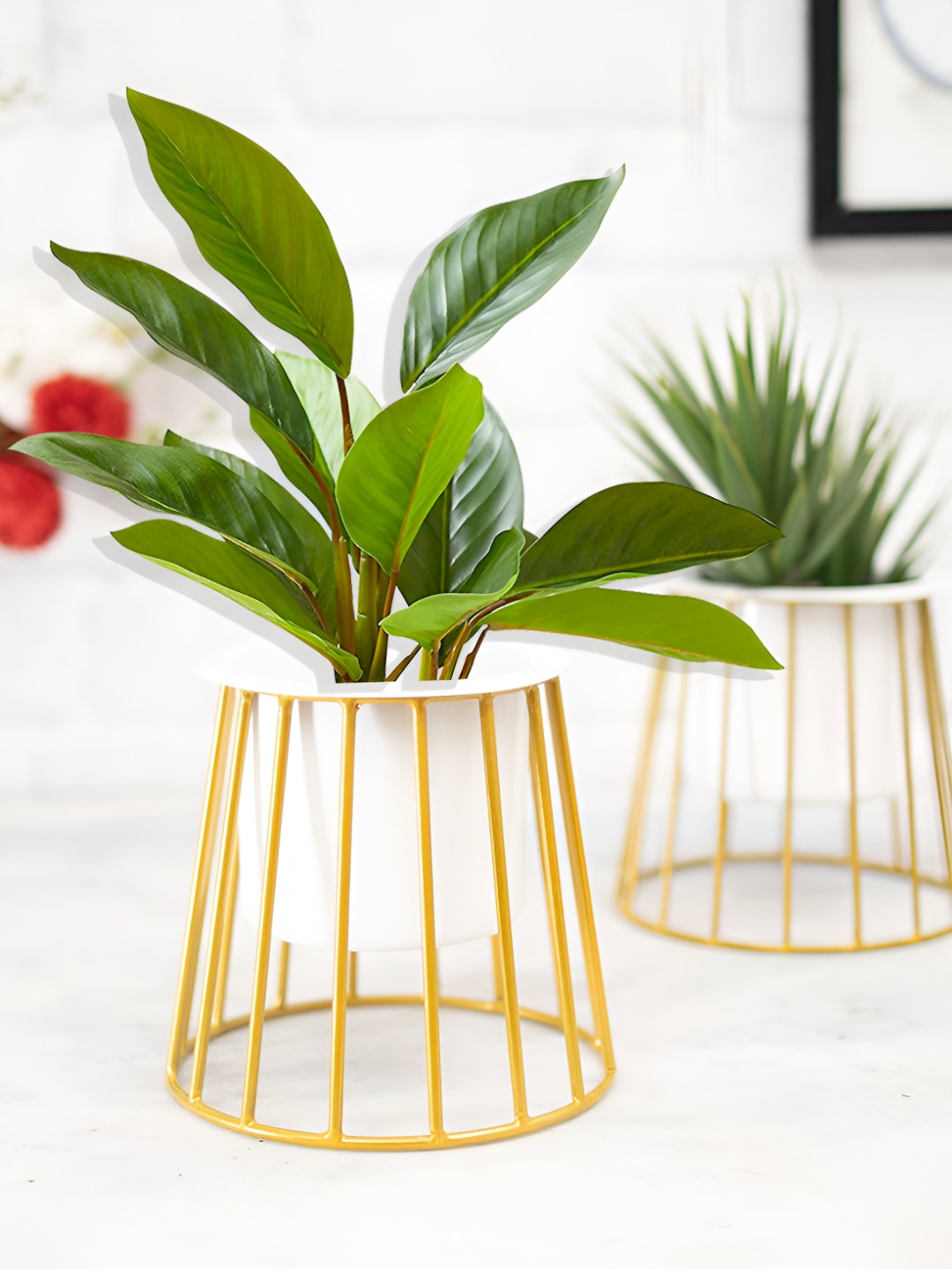 Homesake White & Brown Metal Planter Pot With Stand