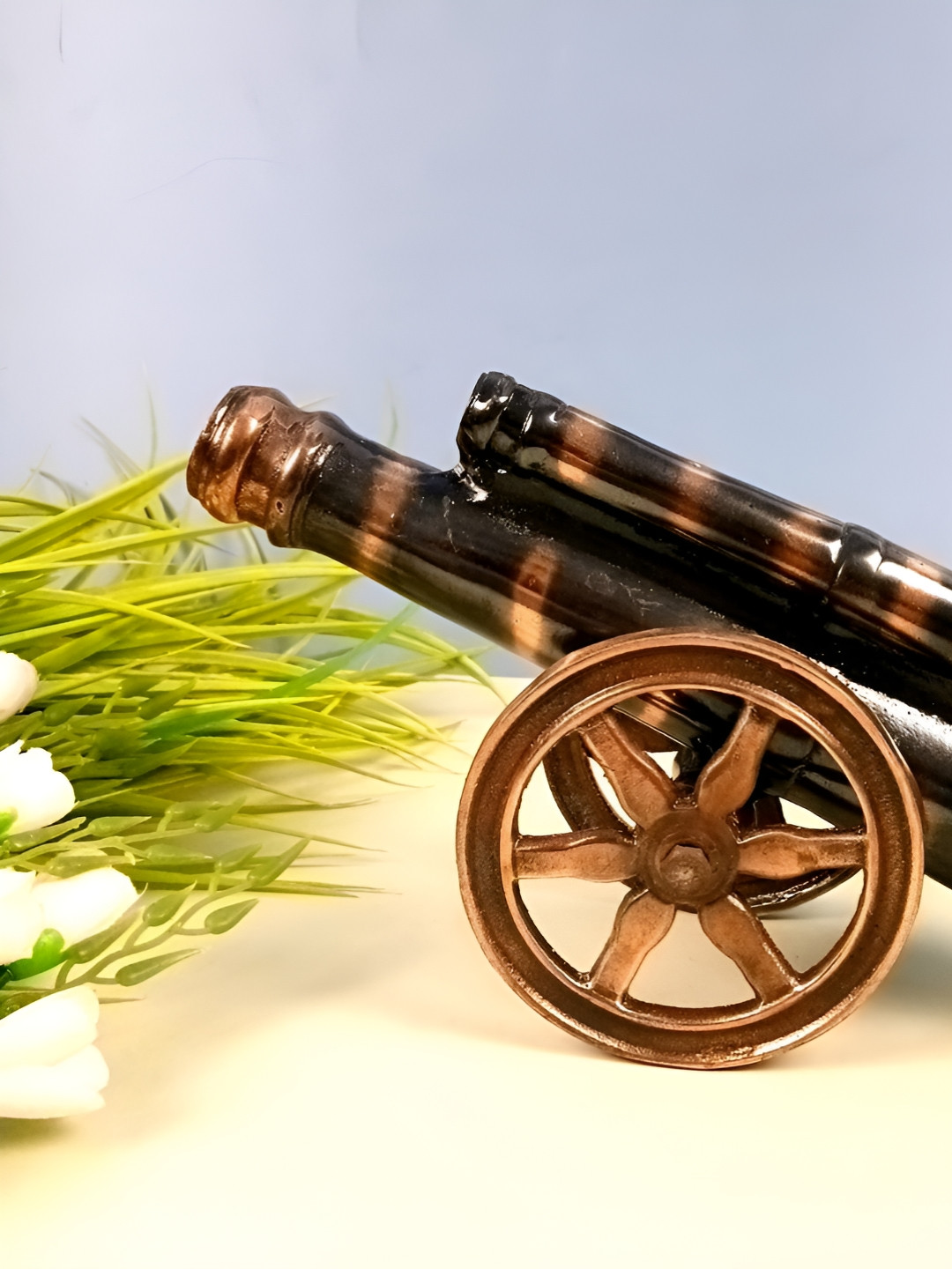 apka mart Cannon with Single Barrel Bronze Metal Metallic Living Room Hand-Crafted Medium Showpiece - 11 Inches