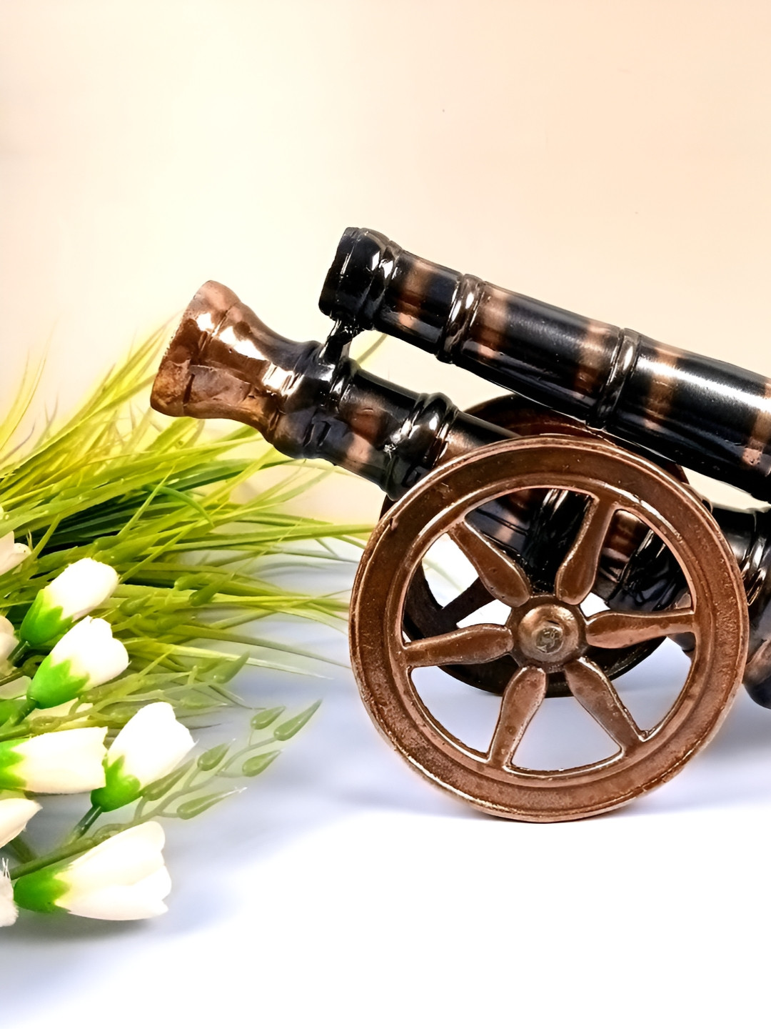 apka mart Cannon with Single Barrel Bronze Metal Metallic Prayer Room Hand-Crafted Medium Showpiece - 6.3 Inches