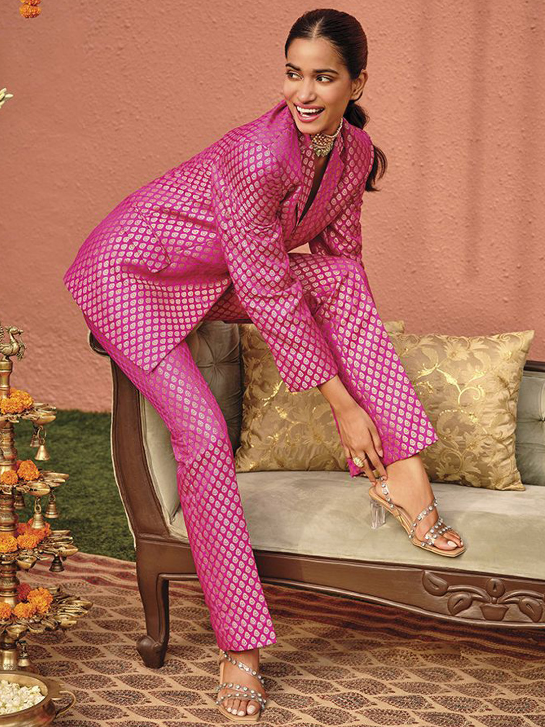 Rocia Women Diamond Studded Strappy Block Heels Sandals