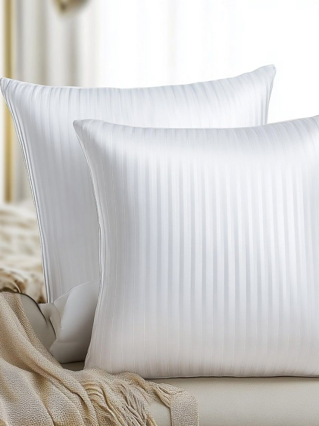 Nivasam White 2 Pieces Striped Square Shaped Cushions