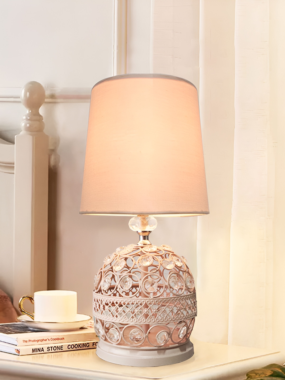 Homesake Pink and White Textured Metal Frustum Shaped Table Lamp