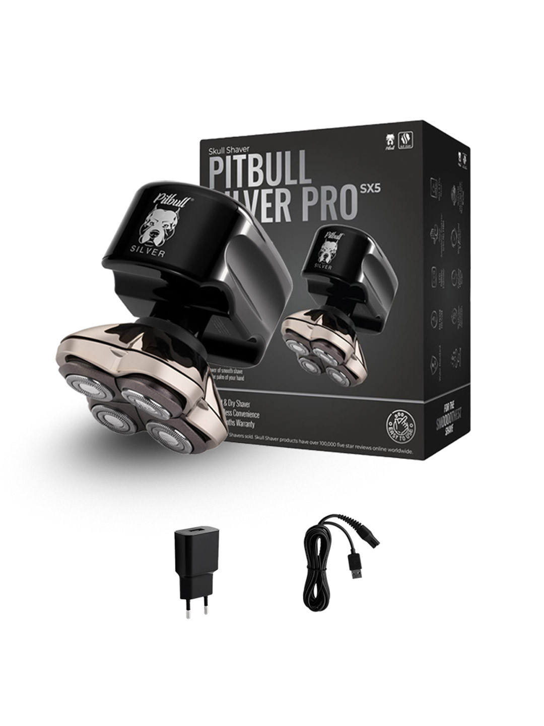 Skull Shaver Men Pitbull Silver PRO SX5 Ergonomic Wet & Dry Bald Head Electric Shaver