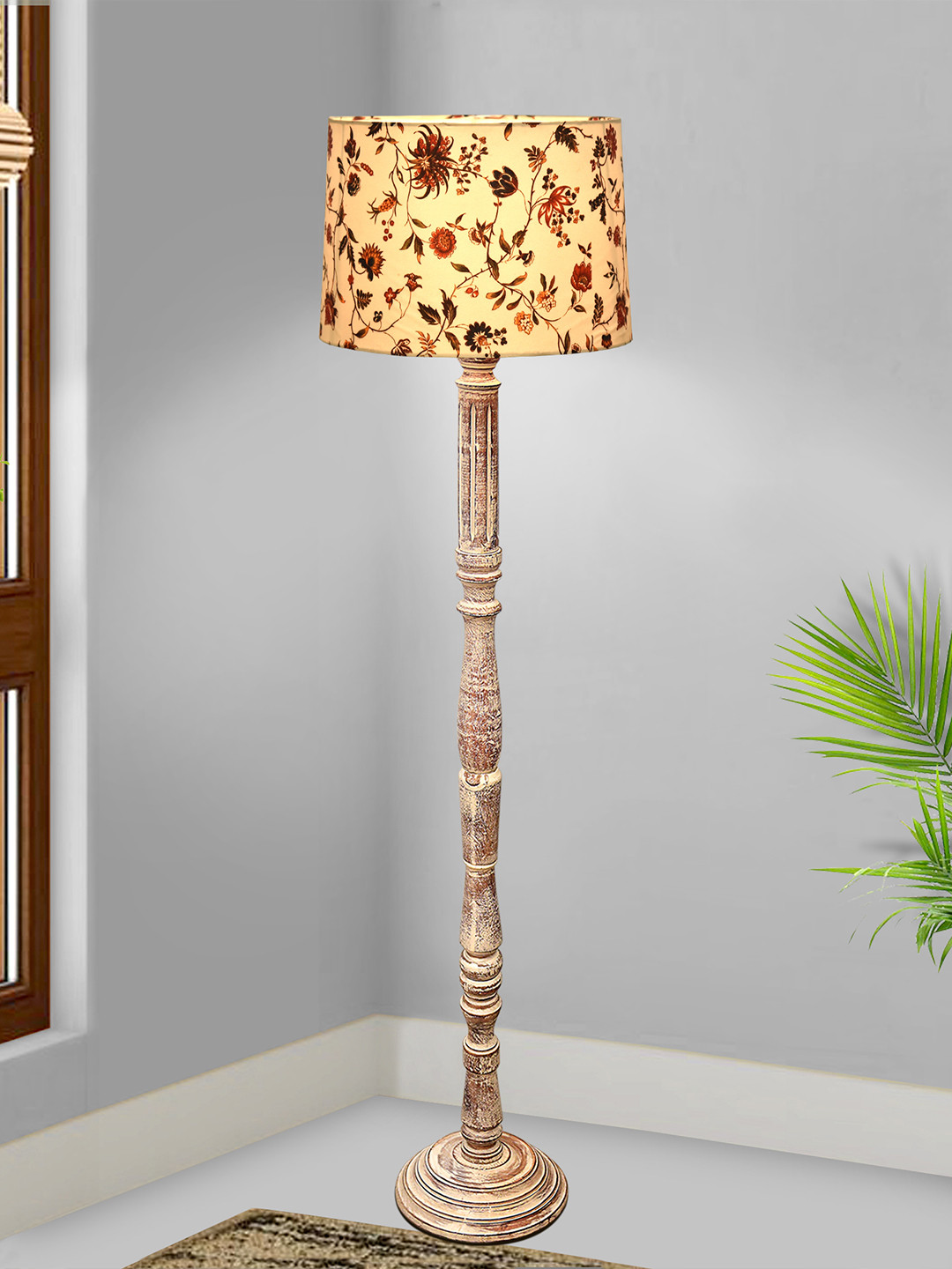 Homesake Rose & Brown Printed Frustum Shaped Wooden Floor Lamp