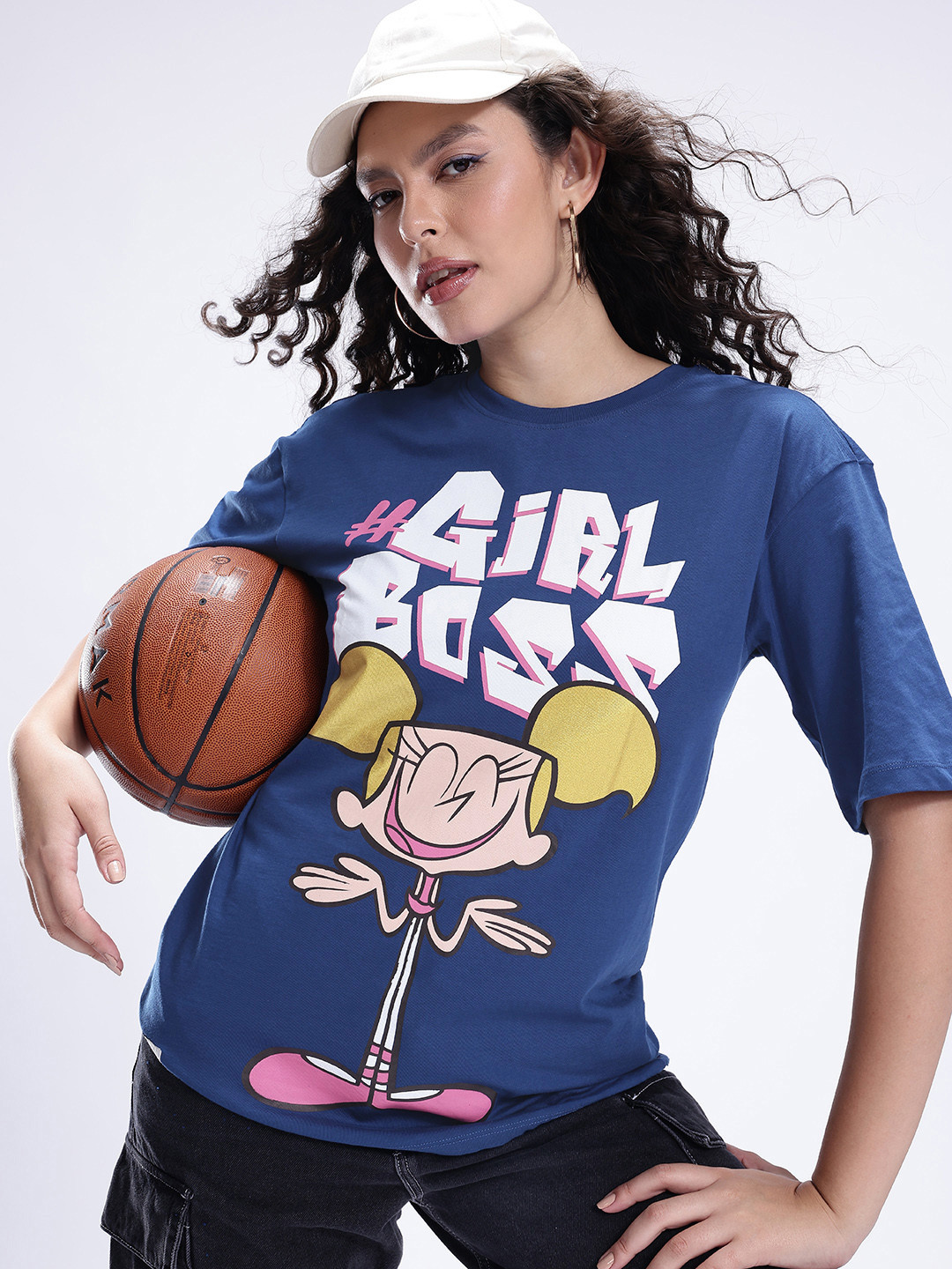 Kook N Keech Dexter's Lab Printed Drop-Shoulder Sleeves Pure Cotton Oversized T-shirt