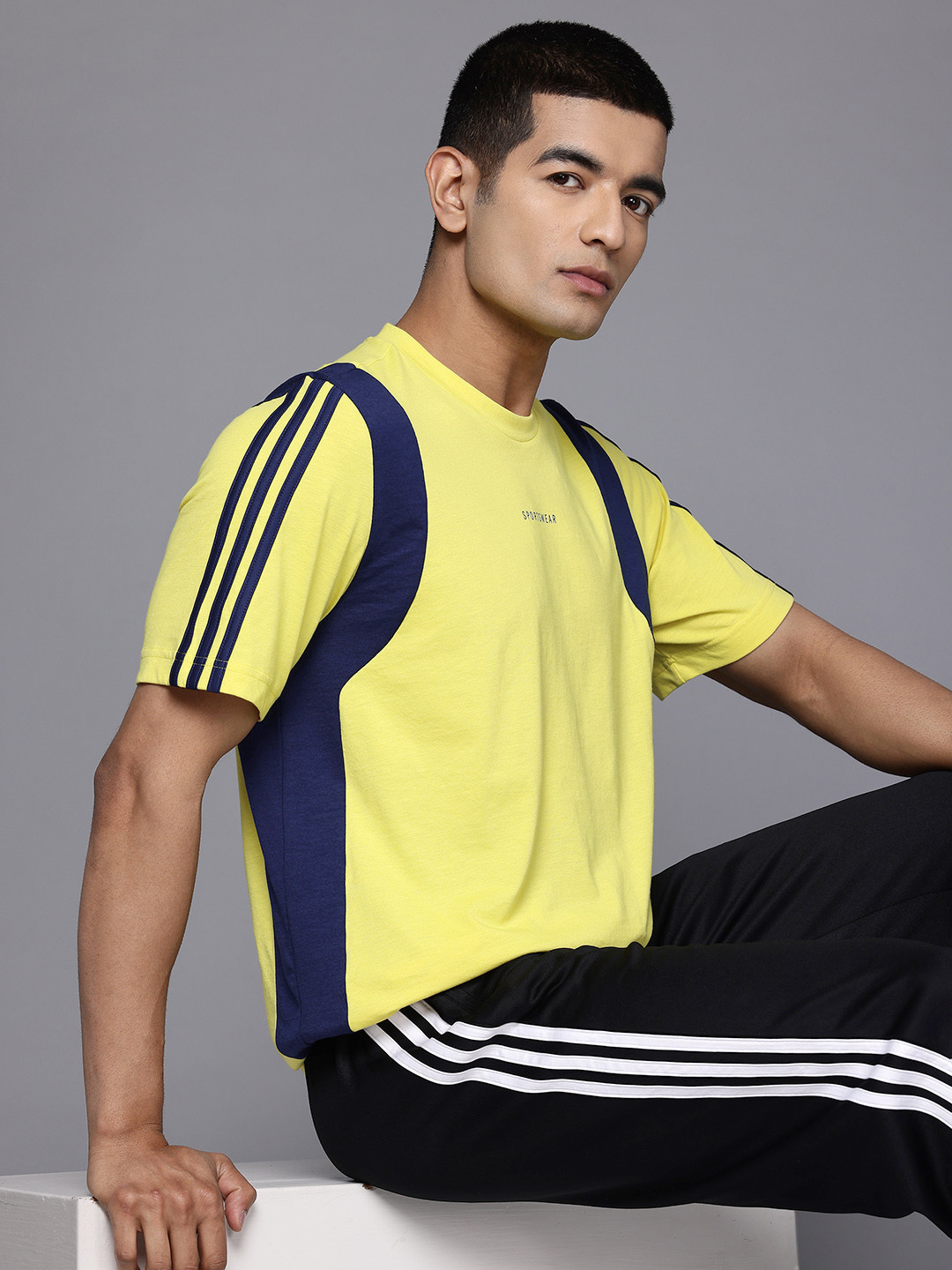 ADIDAS Contrast Trim 3-Striped Sportswear Jersey T-shirt