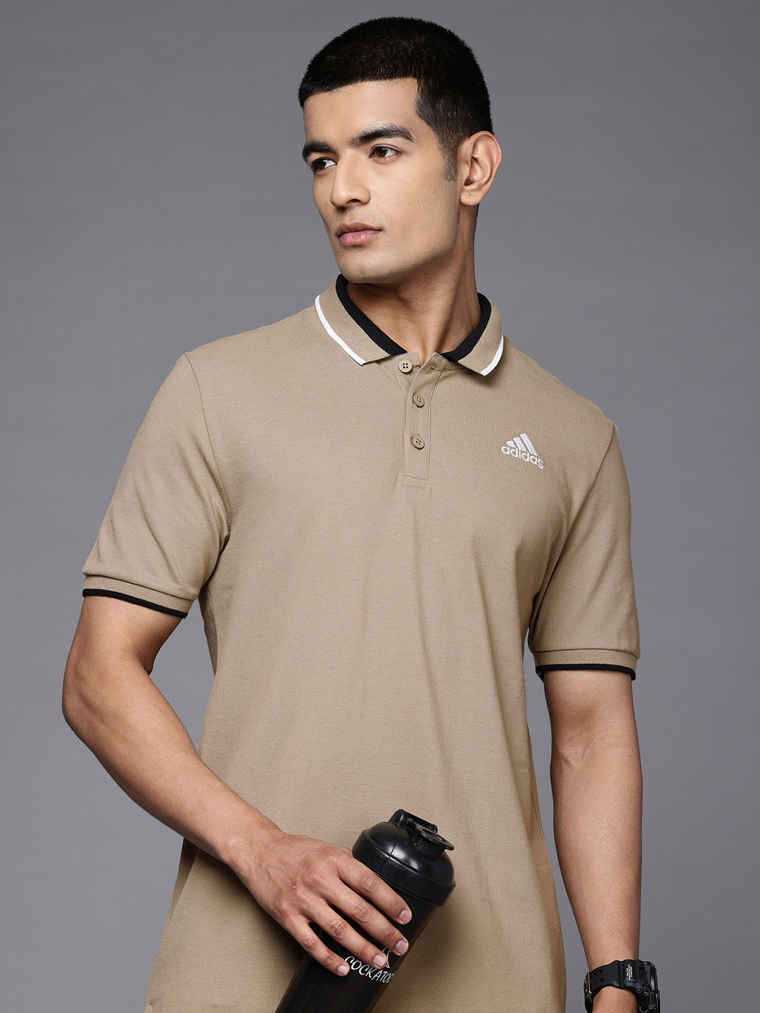 ADIDAS Pure Cotton Logo Embroidered Essentials Core Polo  T-shirt