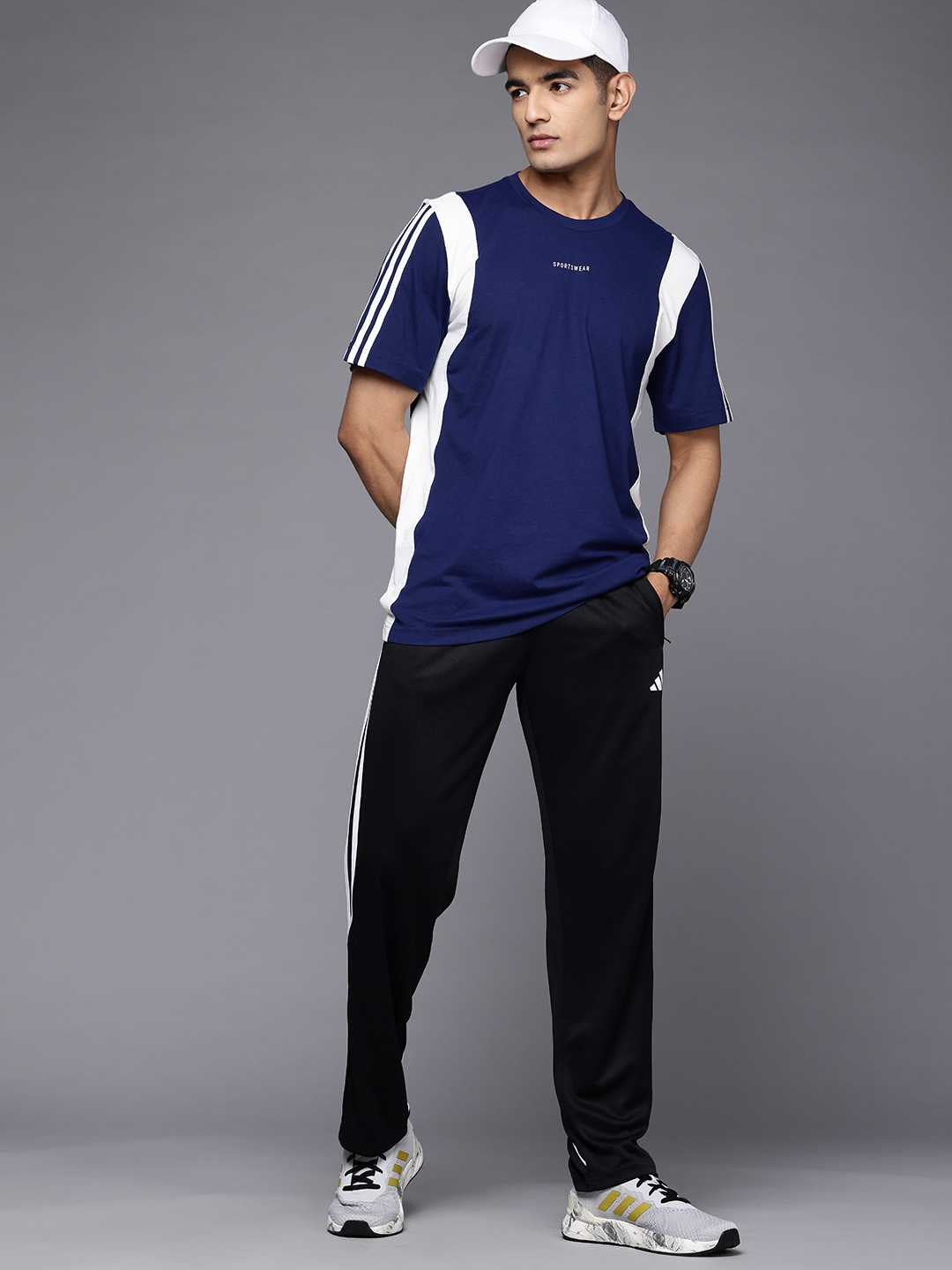 ADIDAS Contrast Trim 3-Striped Sportswear Jersey T-shirt