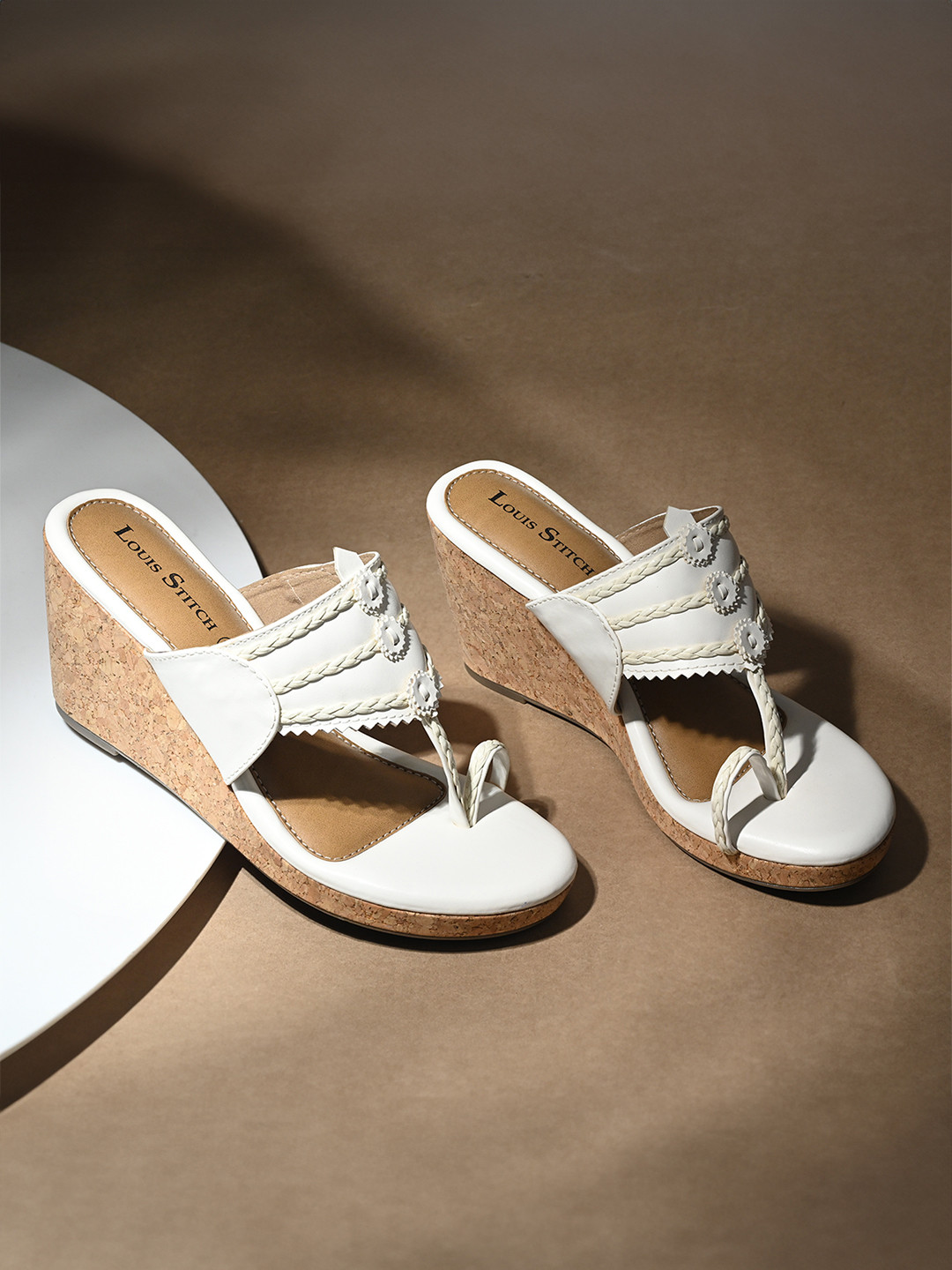 LOUIS STITCH Women's Toe Ring Wedge Heel Lightweight Sandals