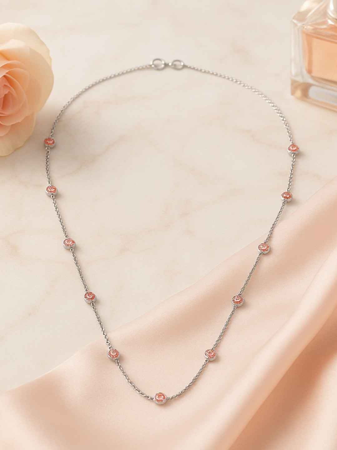 Nipura 925 Sterling Silver Rhodium-Plated Cubic Zirconia Studded Classic Minimal Chain