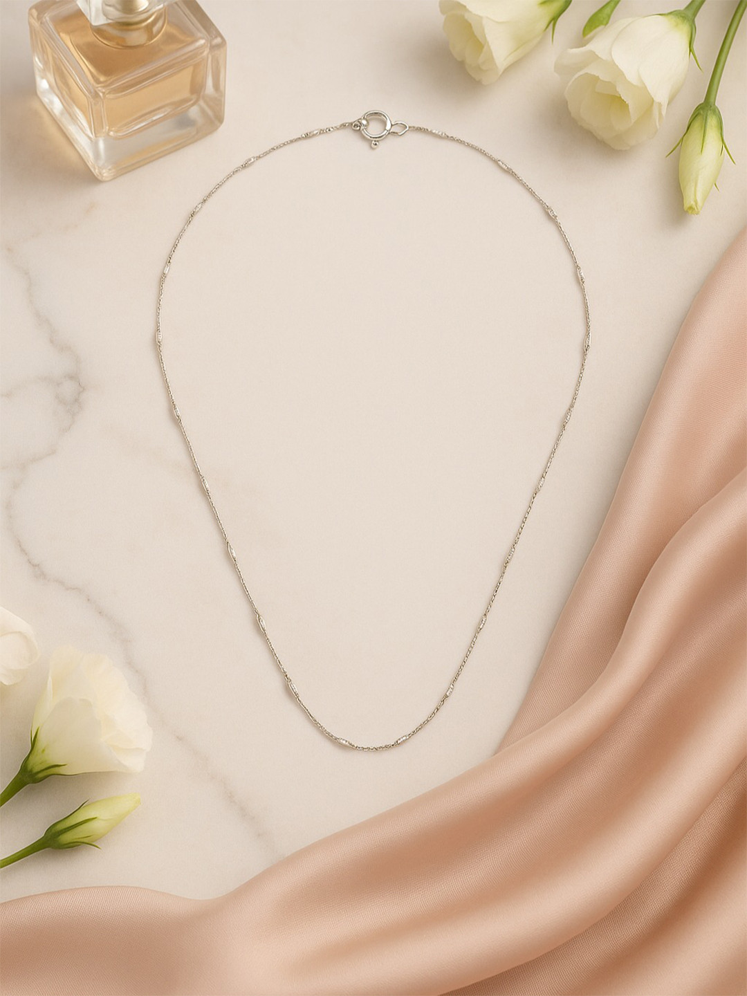 Nipura 925 Sterling Silver Rhodium-Plated Classic Bead Twist Link Minimal Chain