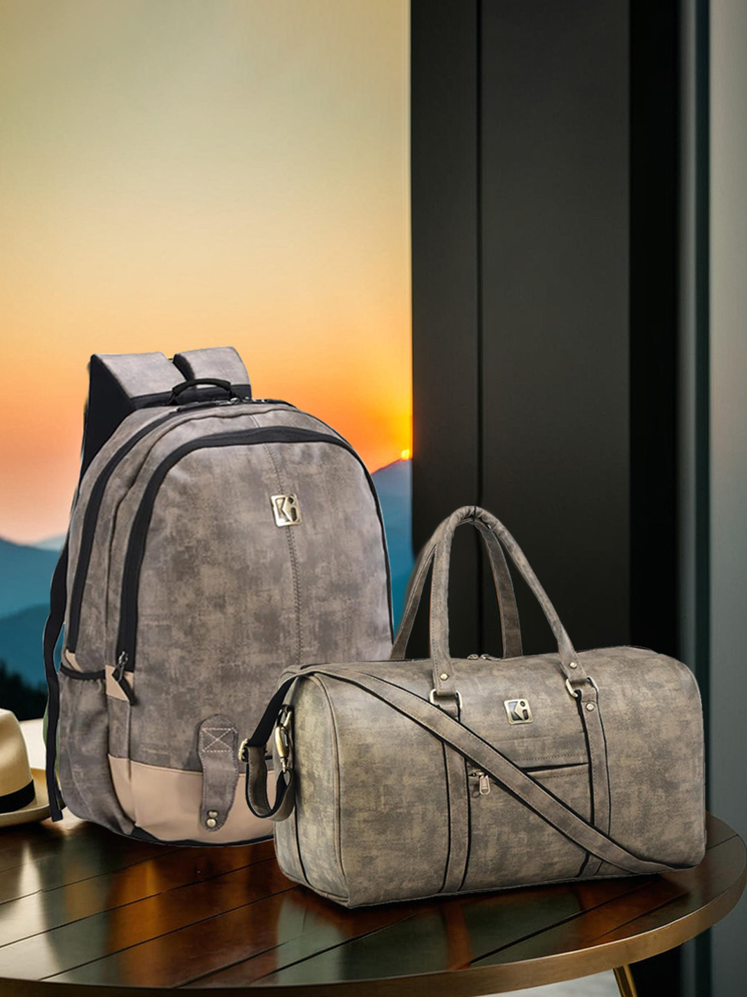 Kuber Industries Unisex Set Of 2 Reversible Leather Duffel Bag And Laptop Travel Backpack