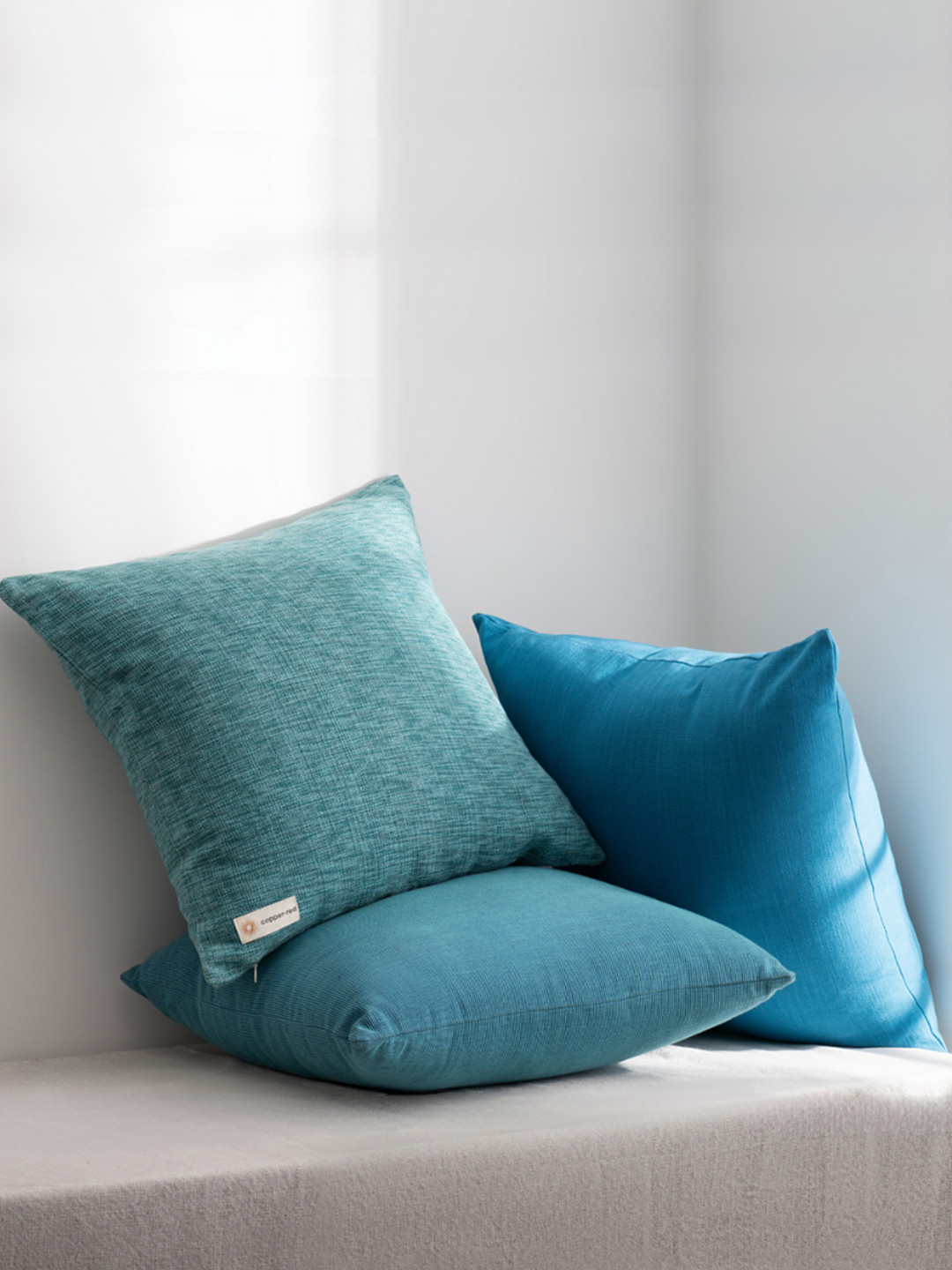 Copper-Red Marbella Blue & Green Cotton Square Cushion Cover