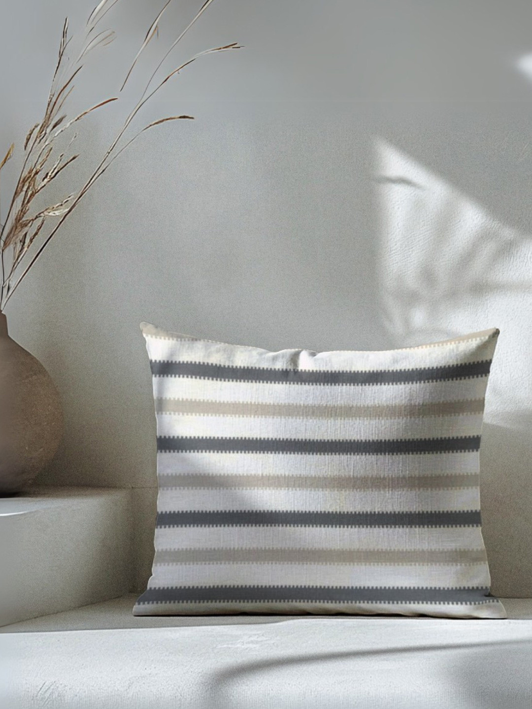 Copper-Red Oslo Black & Beige Strips Cotton Square Cushion Cover