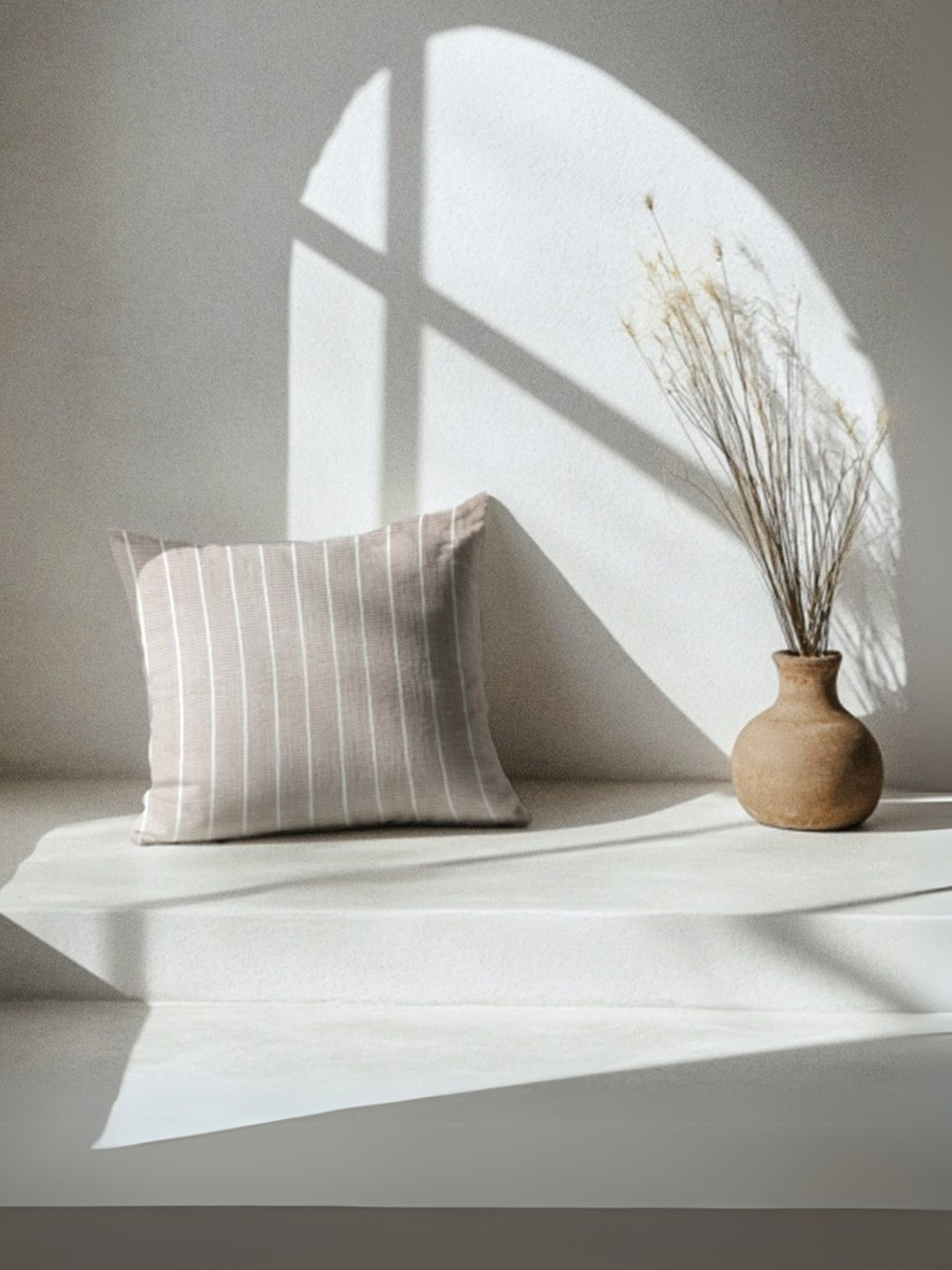 Copper-Red Atacama Brown & White Strips Cotton Square Cushion Cover