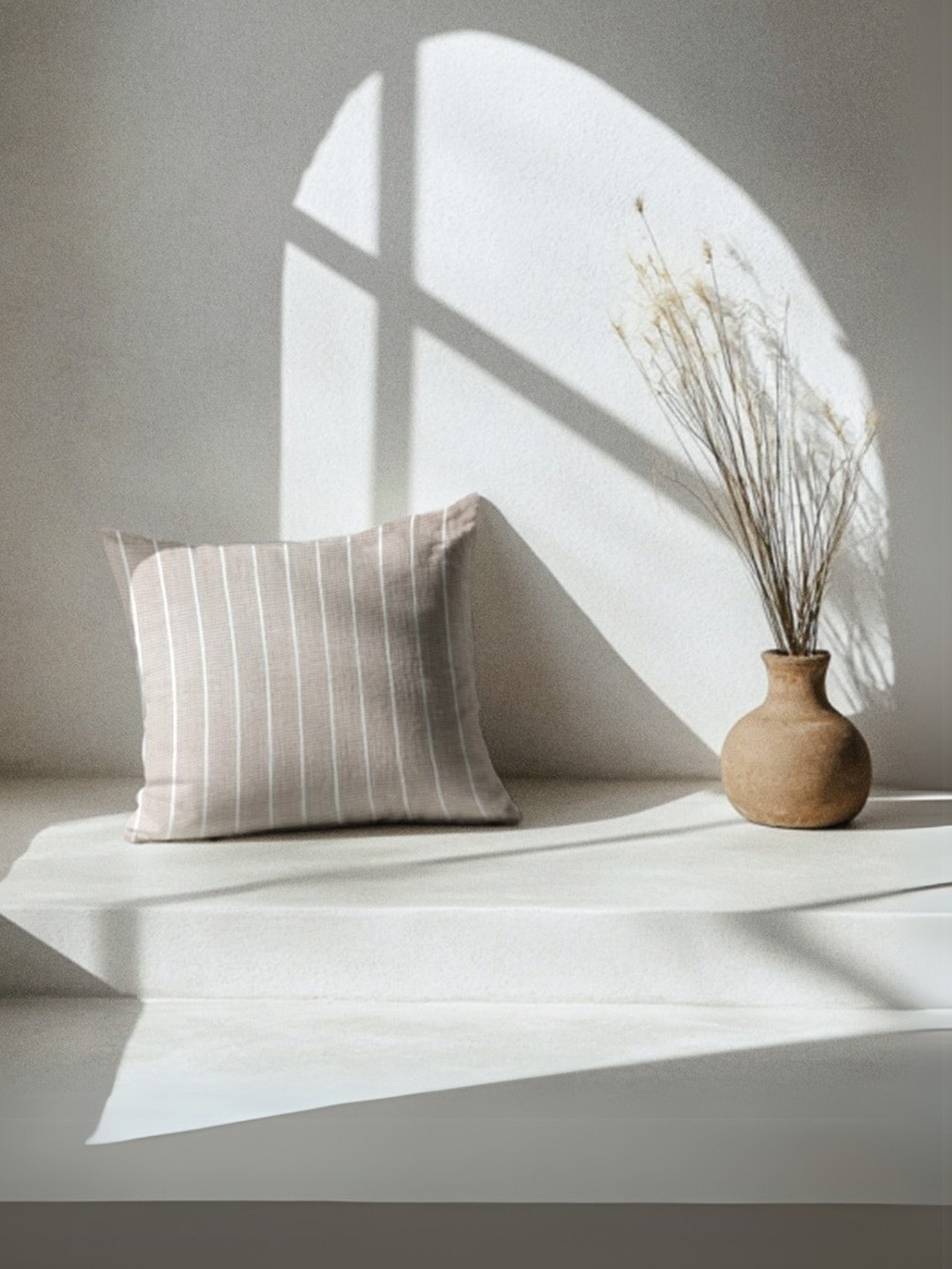 Copper-Red Atacama Brown & White Strips Cotton Square Cushion Cover