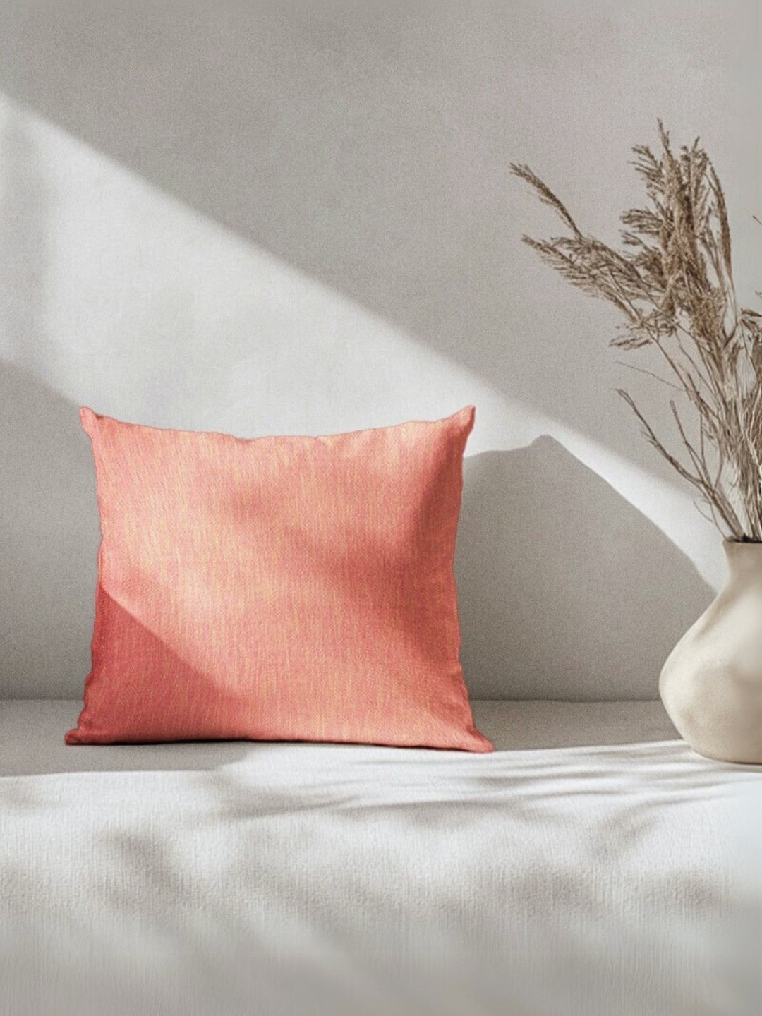 Copper-Red Jaipur Pink Cotton Washable Textured Square Cushion Cover -16x16In