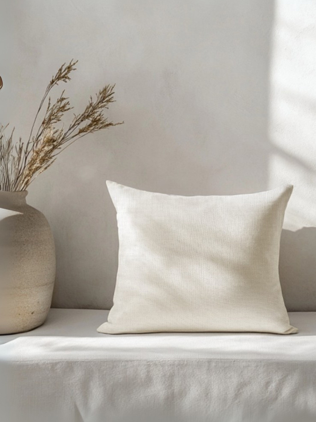 Copper-Red Niseko White Cotton Square Cushion Cover