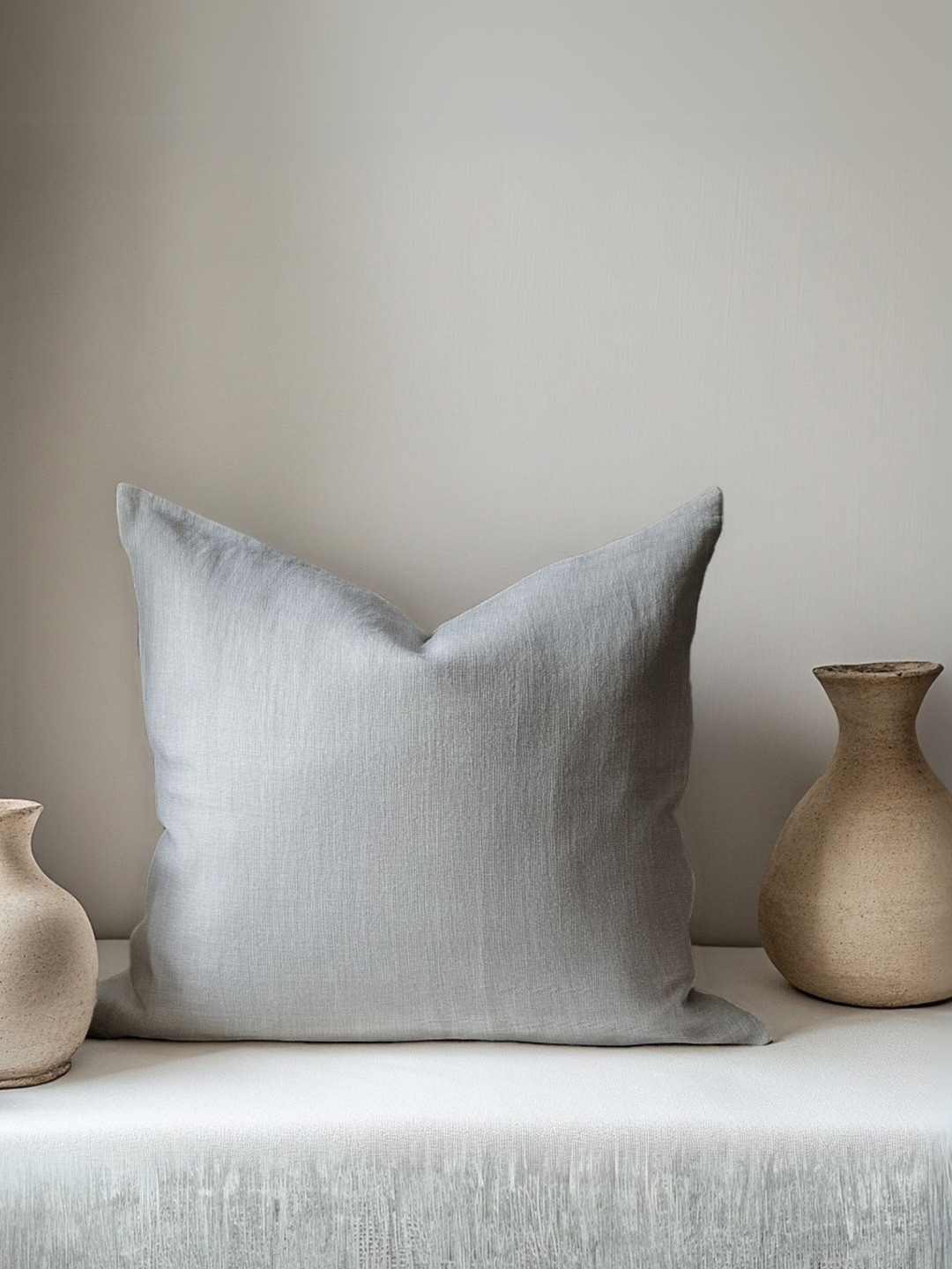 Copper-Red Grey Polyester Silk Breathable Textured Square Cushion Cover -16x16In