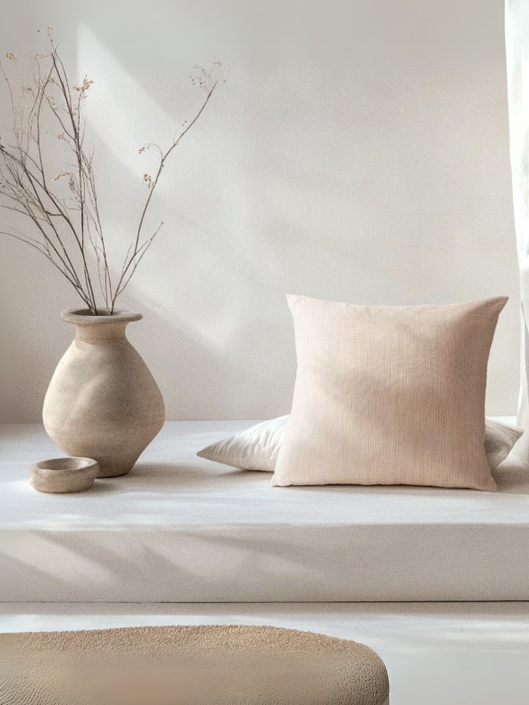 Copper-Red Serengeti Beige Cotton Square Cushion Cover