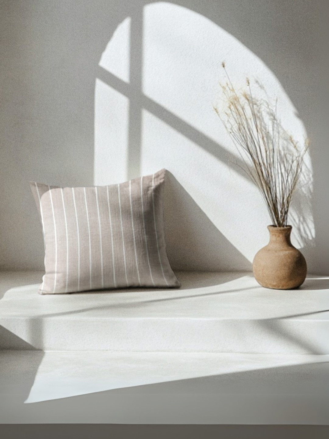 Copper-Red Brown Striped Cotton Washable Square Cushion Cover -18x18In