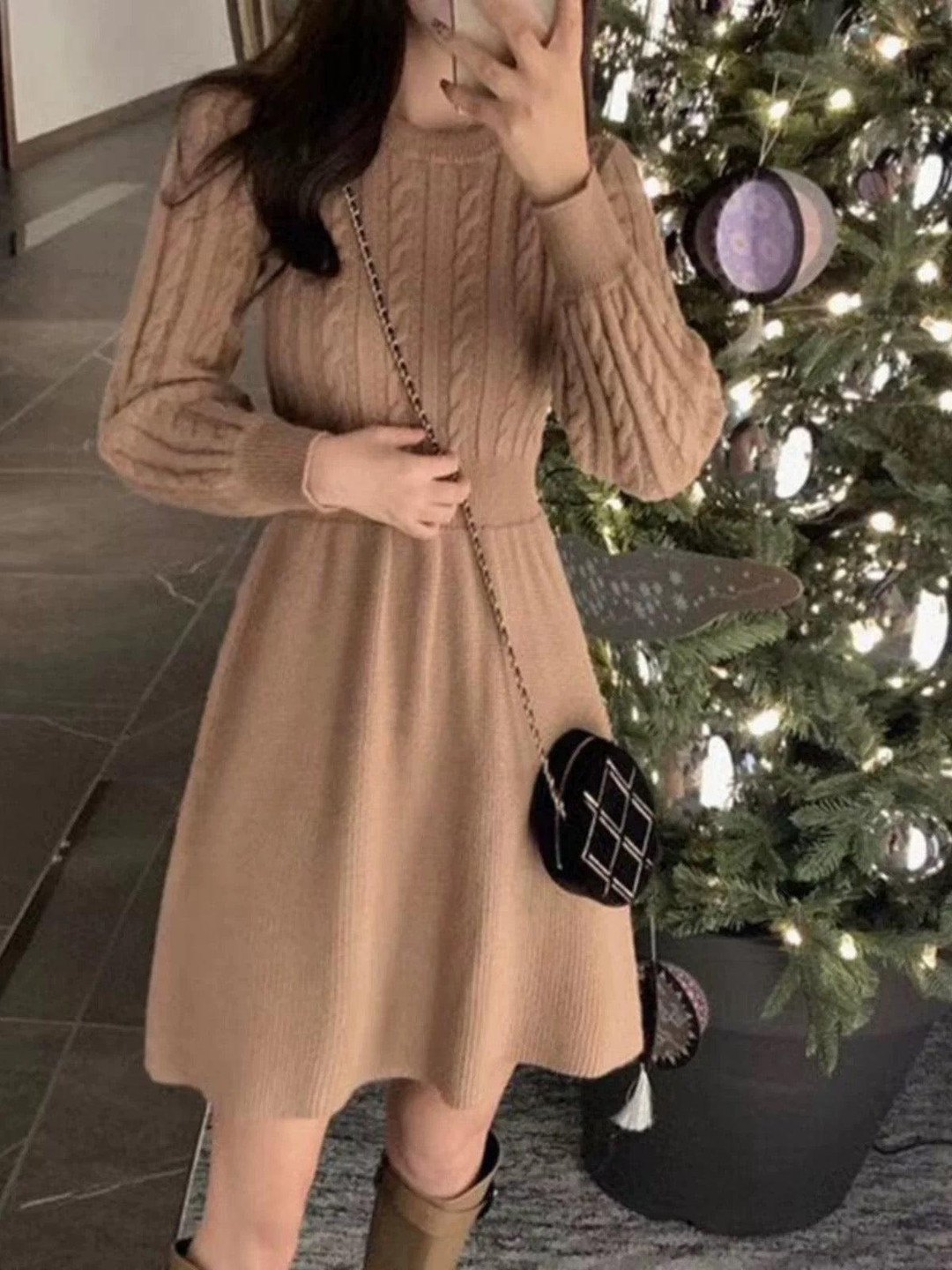 Miss Mosa By Akanksha  Women Brown Relena Premium Knitted Woolen Dress