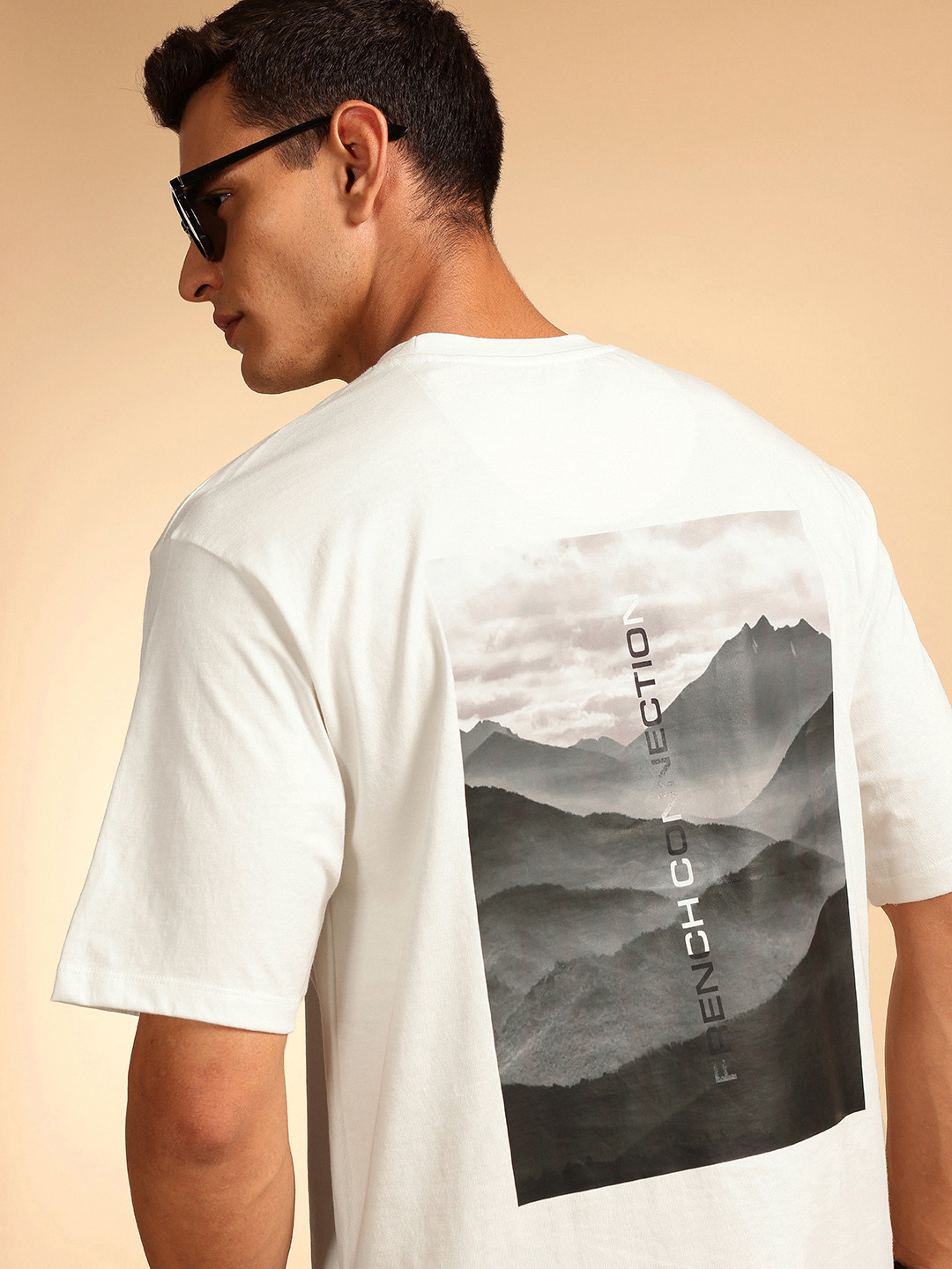 French Connection Printed Drop-Shoulder Sleeves Pure Cotton Oversized T-shirt