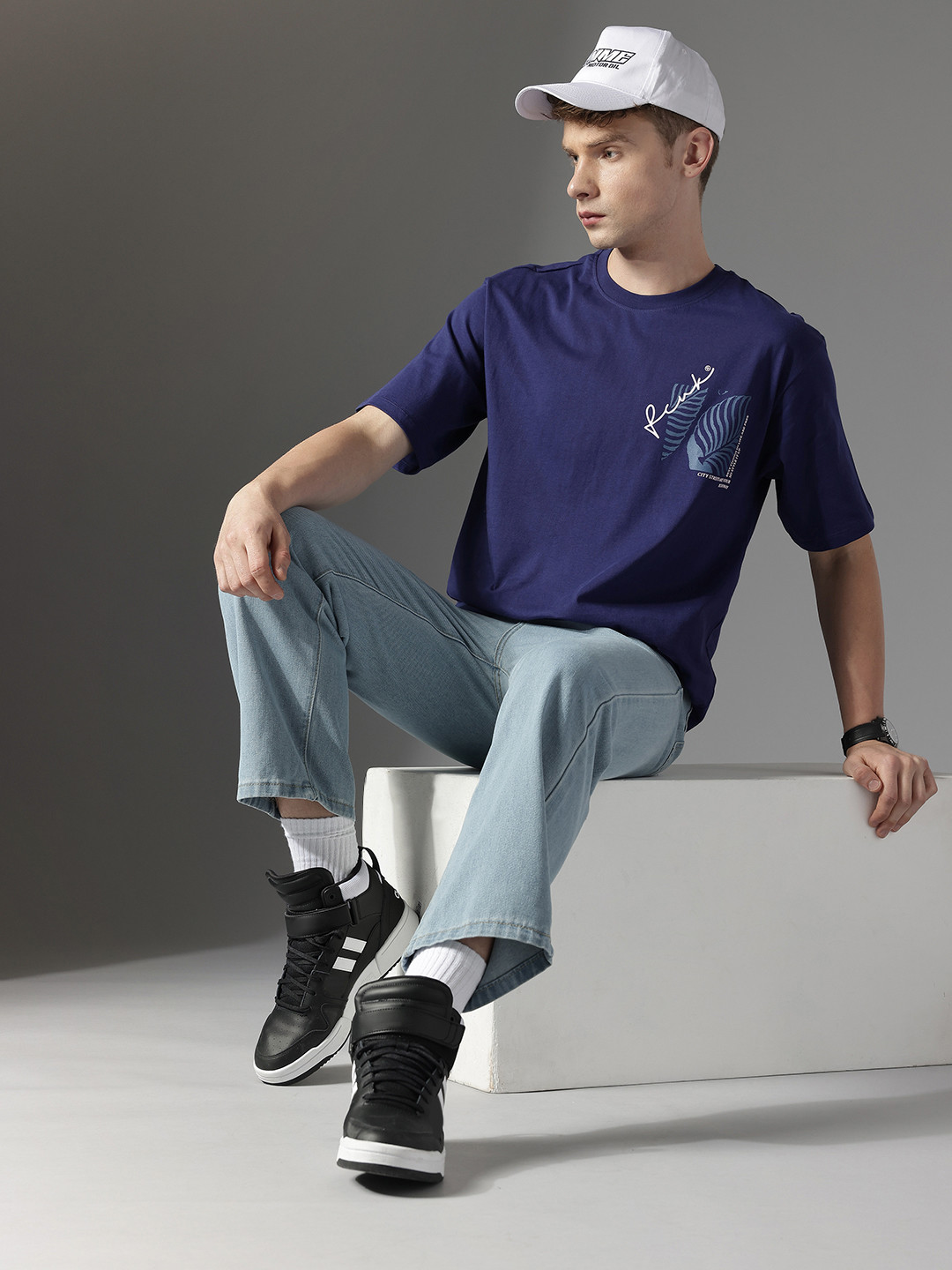 FCUK Brand Logo Printed Drop-Shoulder Sleeves Pure Cotton Relaxed Fit T-shirt