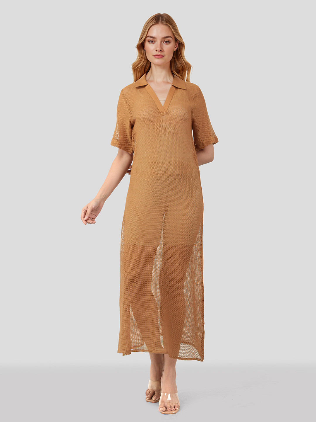 Mast & Harbour Sheer Open Knit A-Line Midi Dress