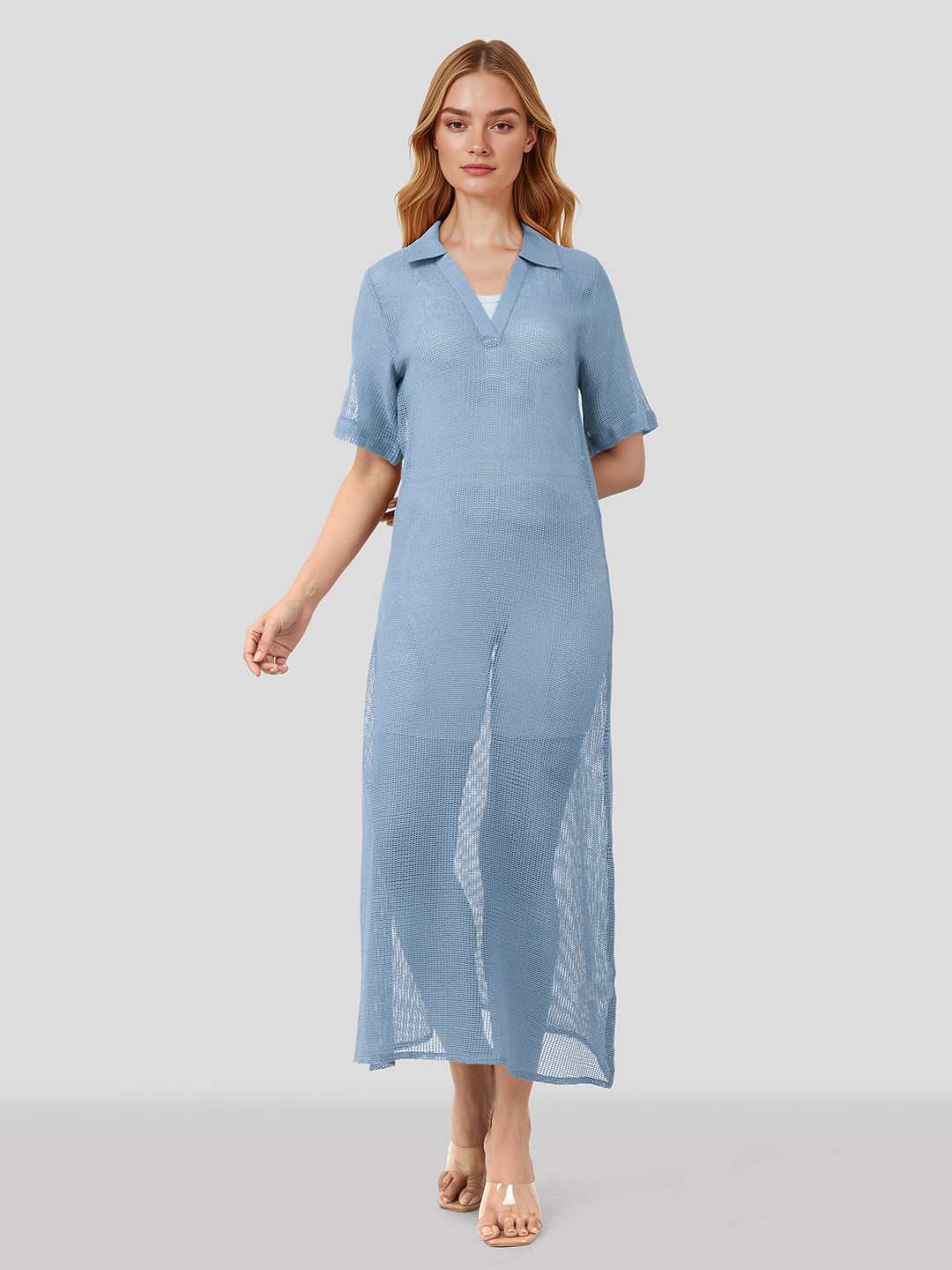 Mast & Harbour Sheer Open Knit A-Line Midi Dress