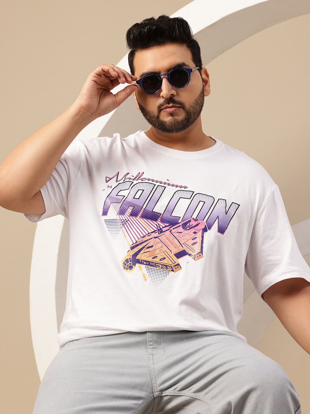 Sztori Plus Size Marvel Printed Drop-Shoulder Sleeves Pure Cotton T-shirt